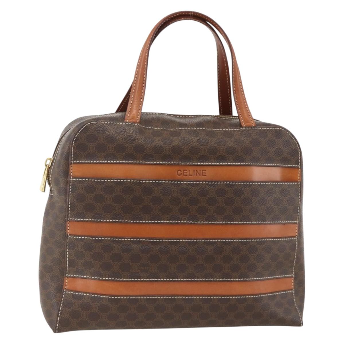 CELINE Macadam Canvas Hand Bag PVC Leather Brown Gold Auth ARZ837