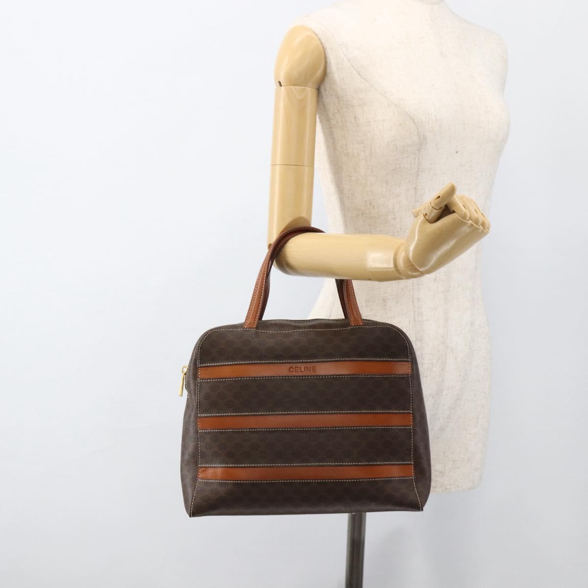 CELINE Macadam Canvas Hand Bag PVC Leather Brown Gold Auth ARZ837