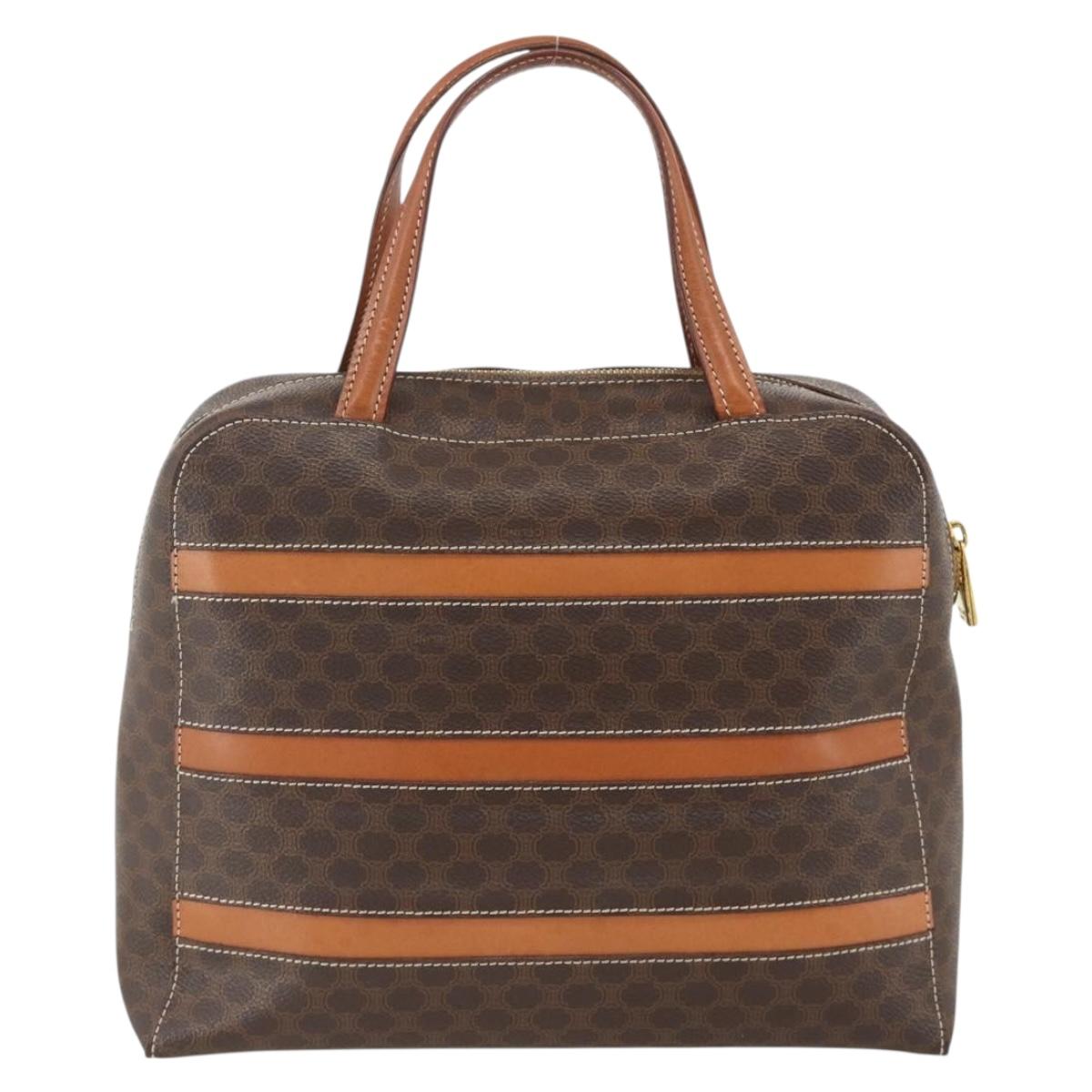 CELINE Macadam Canvas Hand Bag PVC Leather Brown Gold Auth ARZ837