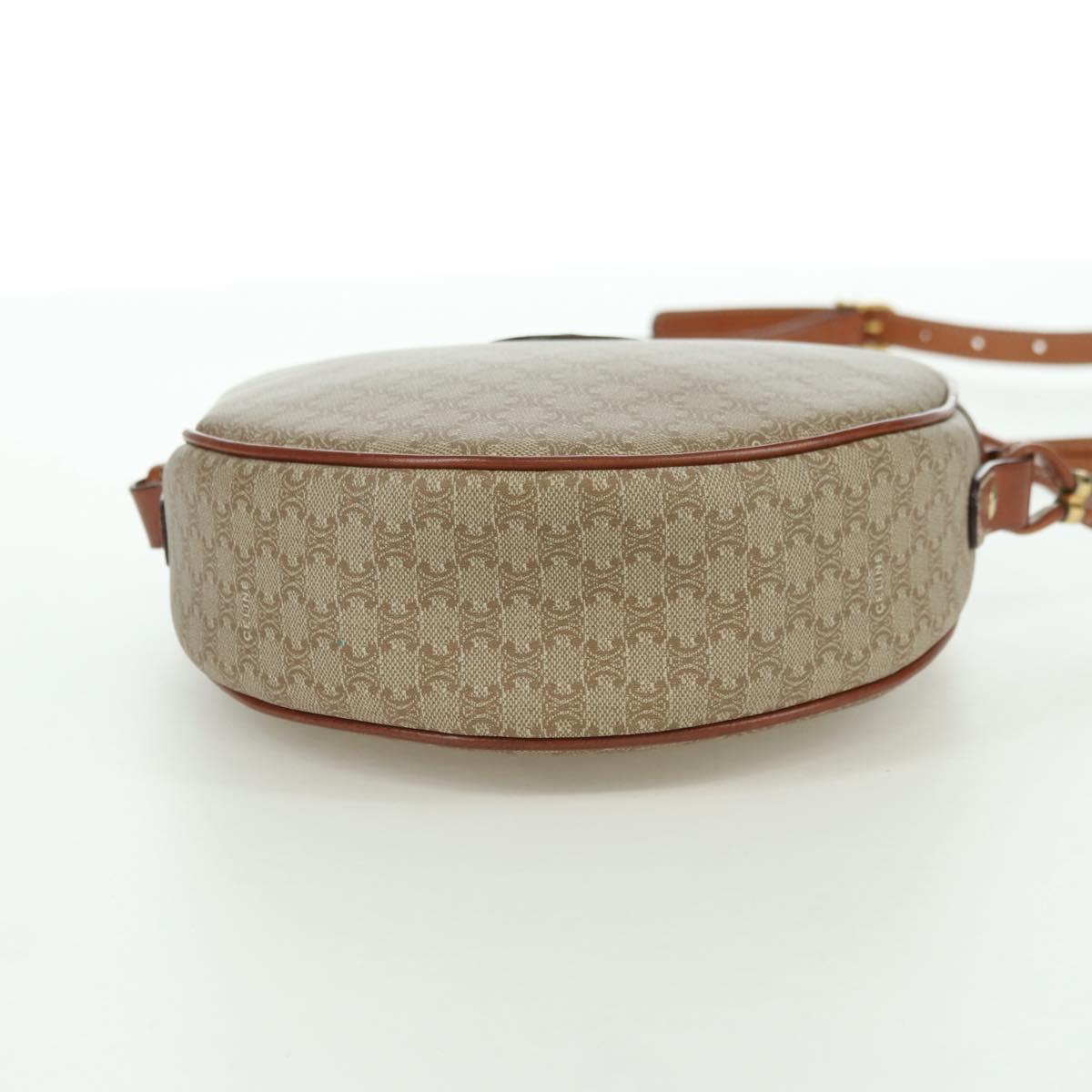 CELINE Macadam Canvas Shoulder Bag PVC Leather Beige Gold Auth ARZ842A