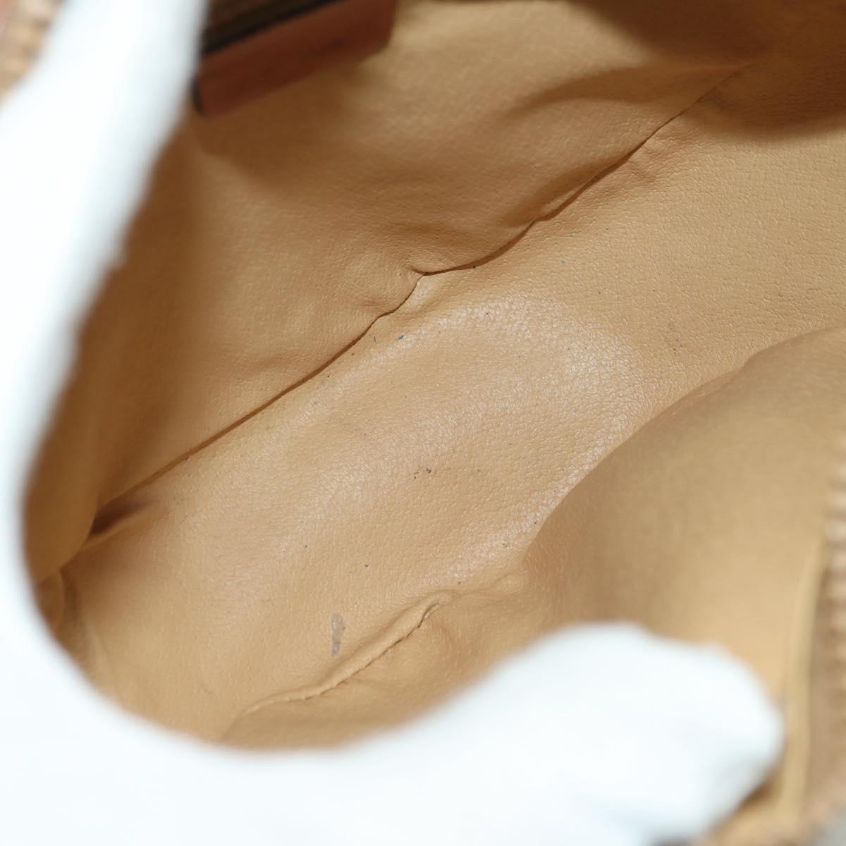 CELINE Macadam Canvas Shoulder Bag PVC Leather Beige Gold Auth ARZ842A