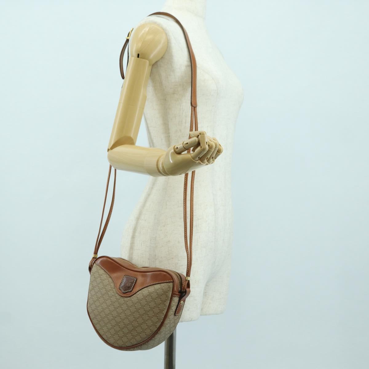 CELINE Macadam Canvas Shoulder Bag PVC Leather Beige Gold Auth ARZ842A