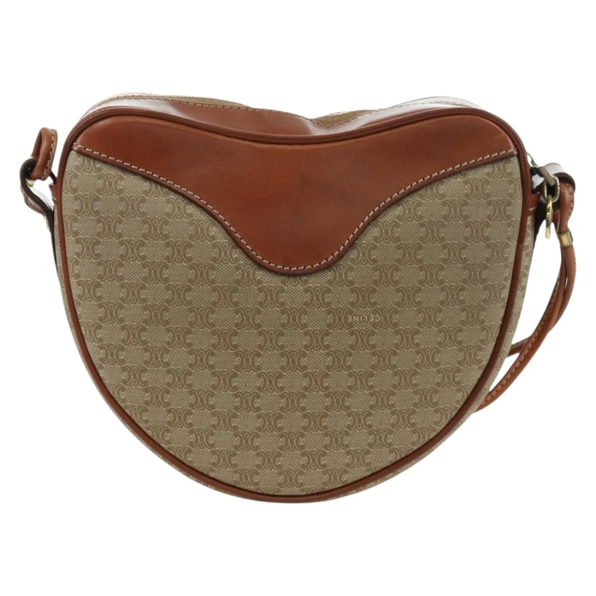 CELINE Macadam Canvas Shoulder Bag PVC Leather Beige Gold Auth ARZ842A