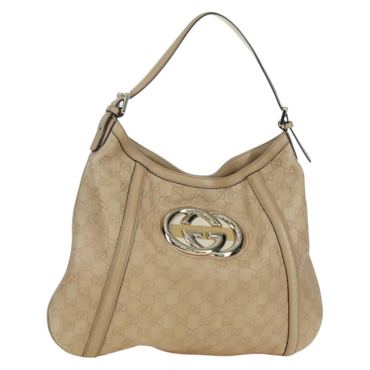 GUCCI GG Canvas Guccissima Shoulder Bag Leather Beige Gold 162740 Auth ARZ847V