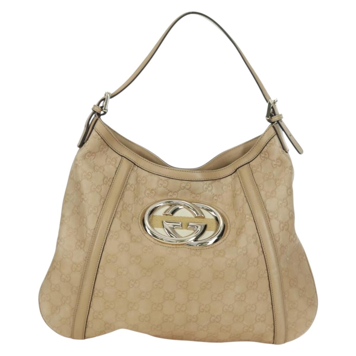 GUCCI GG Canvas Guccissima Shoulder Bag Leather Beige Gold 162740 Auth ARZ847V