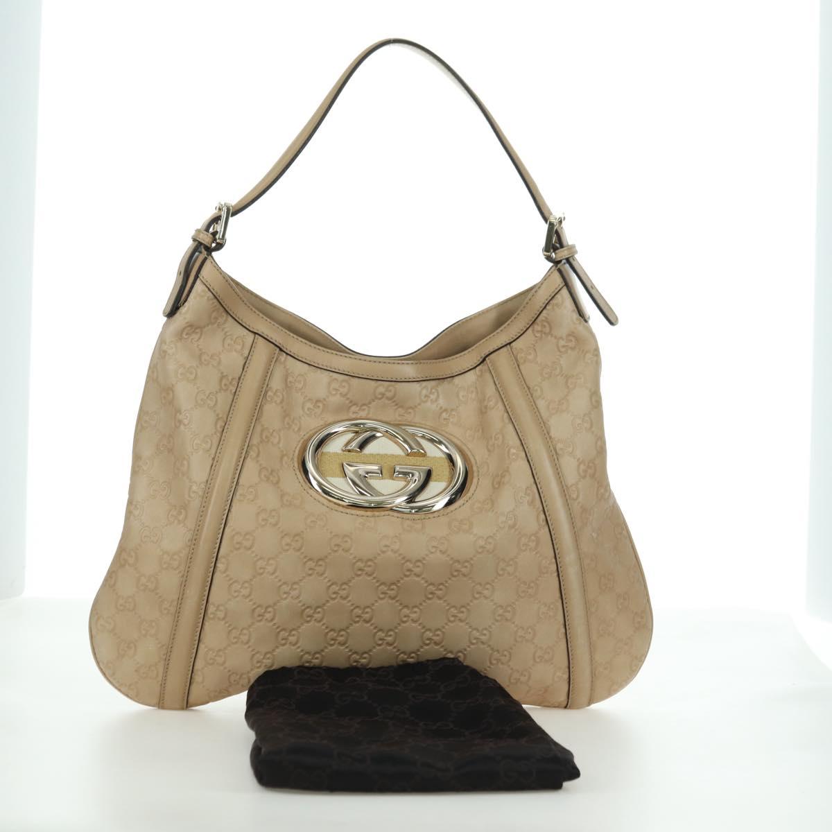 GUCCI GG Canvas Guccissima Shoulder Bag Leather Beige Gold 162740 Auth ARZ847V