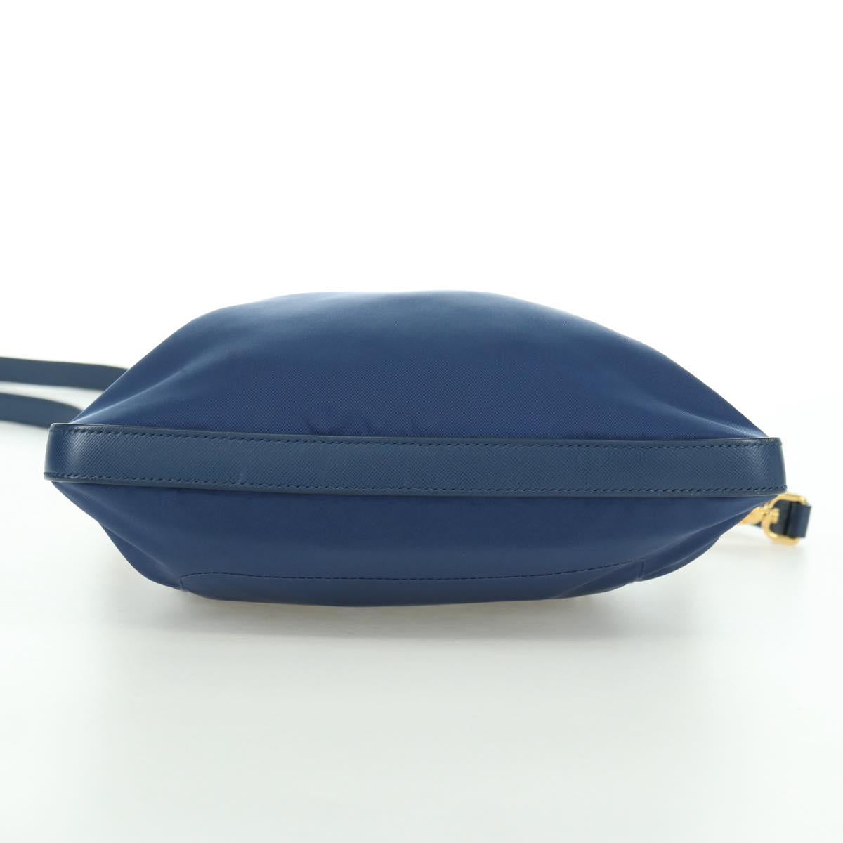 PRADA Shoulder Bag Nylon Leather Blue Gold Auth ARZ849A
