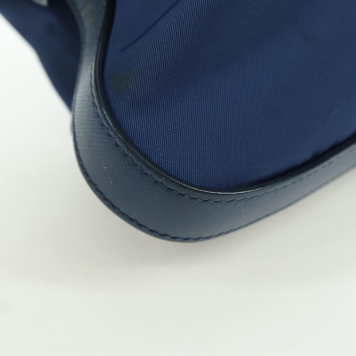 PRADA Shoulder Bag Nylon Leather Blue Gold Auth ARZ849A