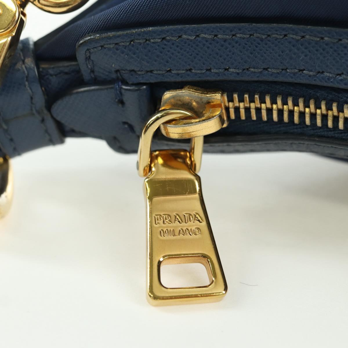 PRADA Shoulder Bag Nylon Leather Blue Gold Auth ARZ849A