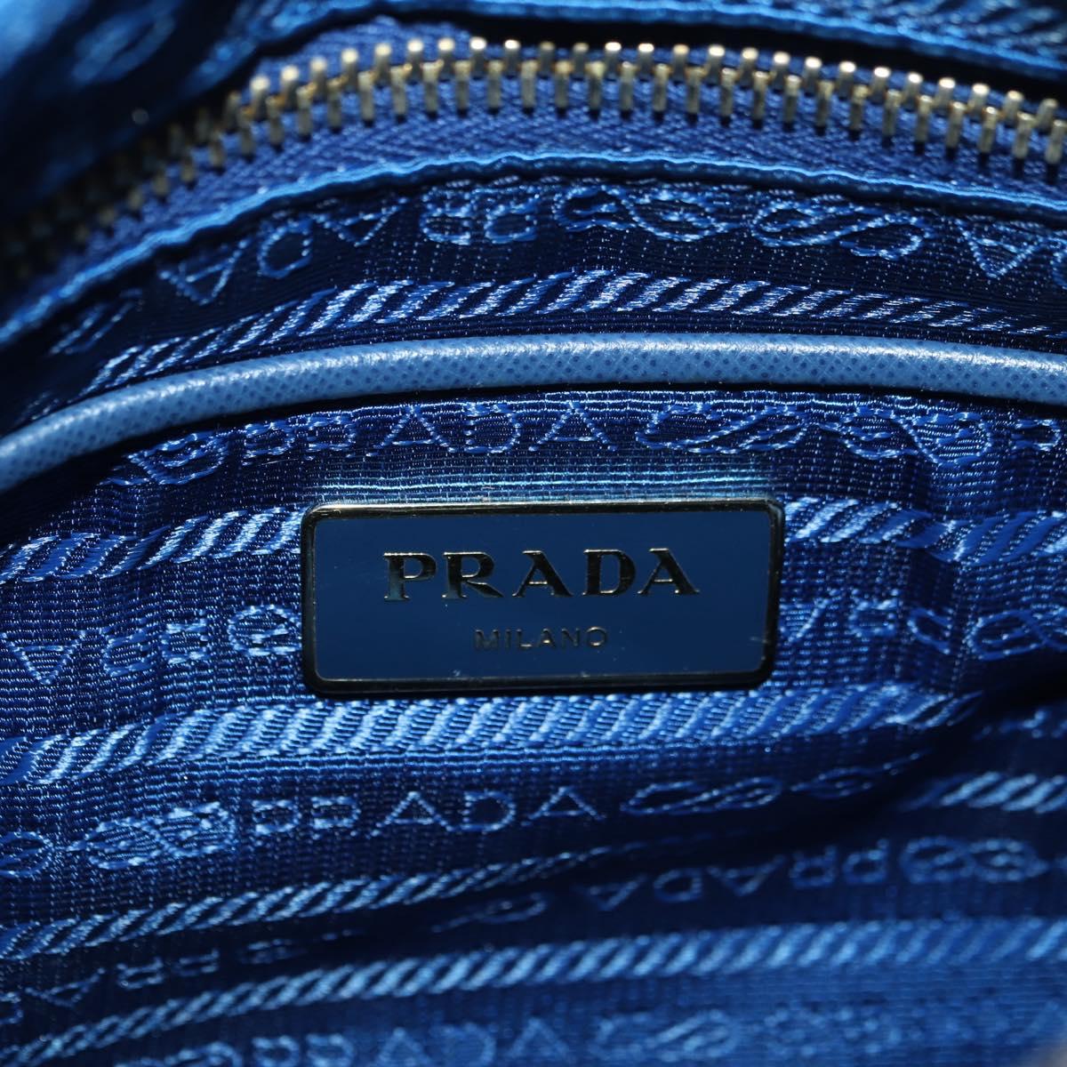 PRADA Shoulder Bag Nylon Leather Blue Gold Auth ARZ849A
