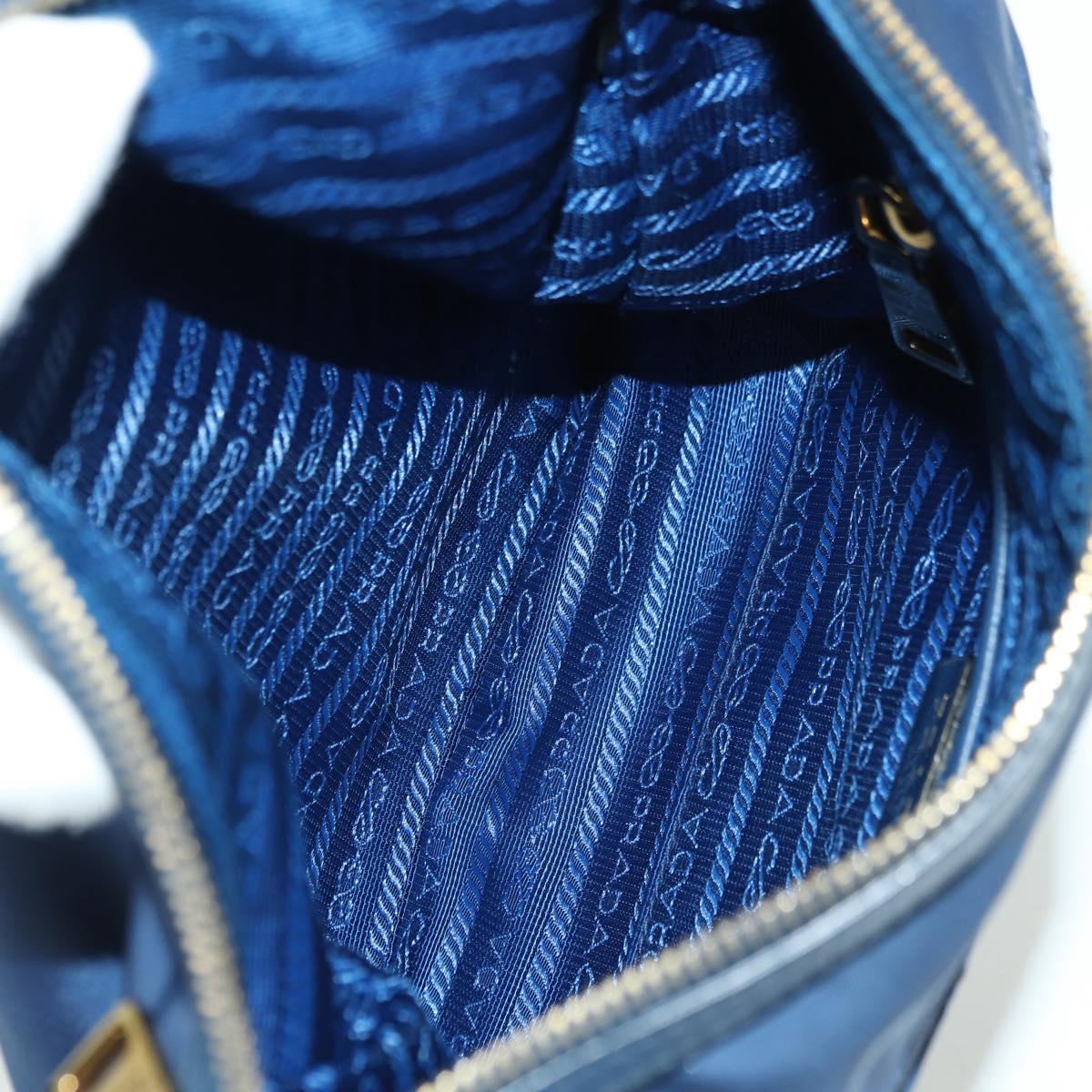 PRADA Shoulder Bag Nylon Leather Blue Gold Auth ARZ849A