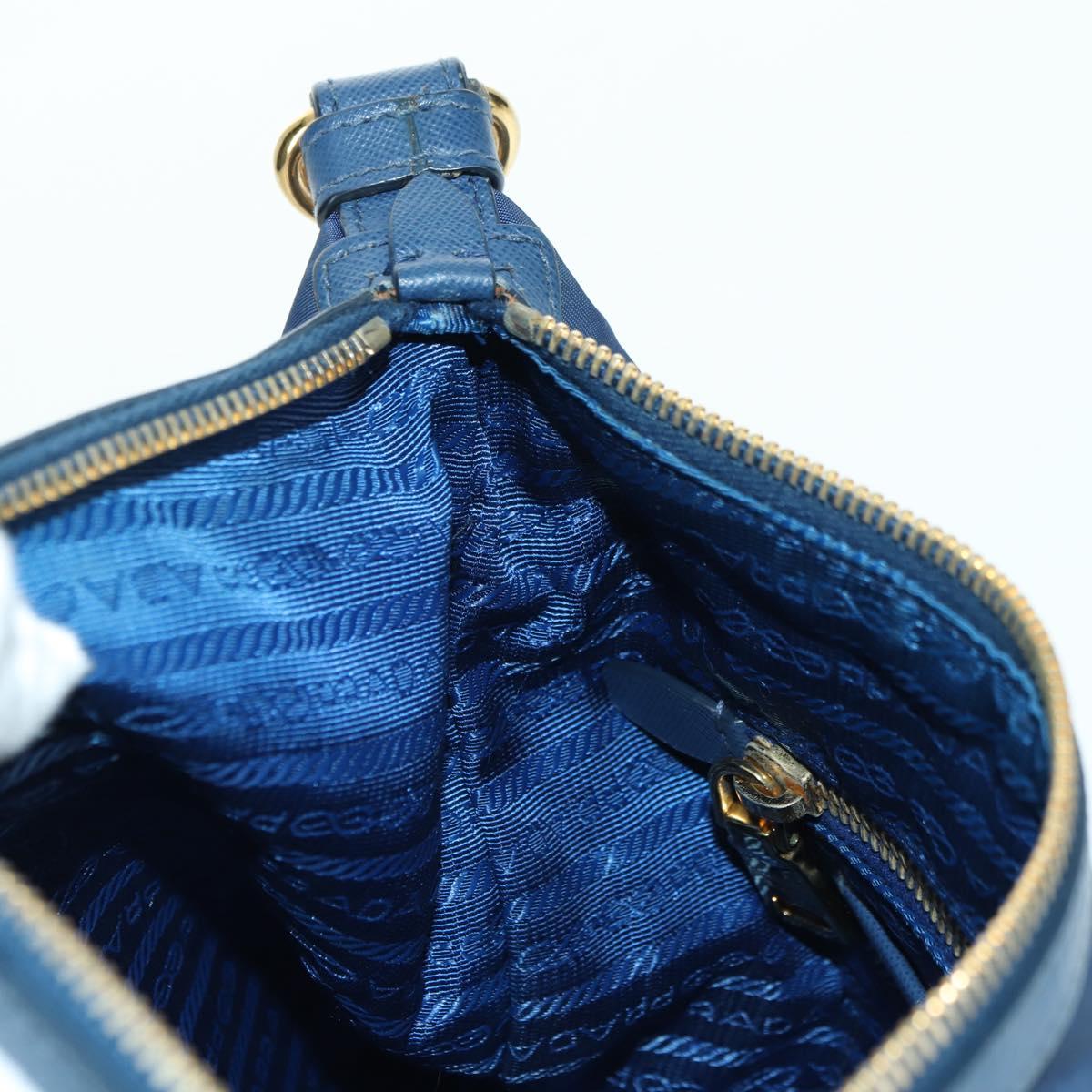 PRADA Shoulder Bag Nylon Leather Blue Gold Auth ARZ849A