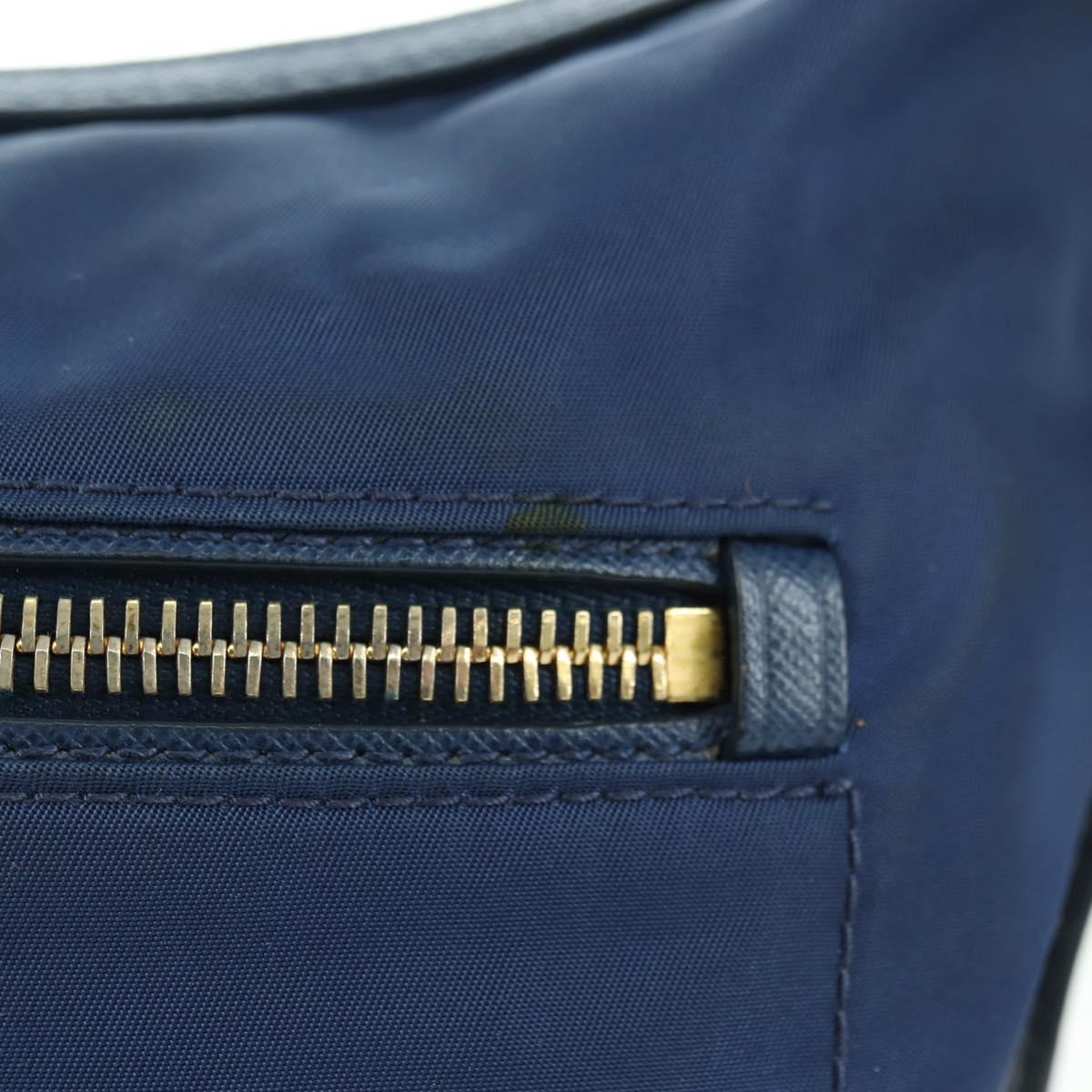 PRADA Shoulder Bag Nylon Leather Blue Gold Auth ARZ849A
