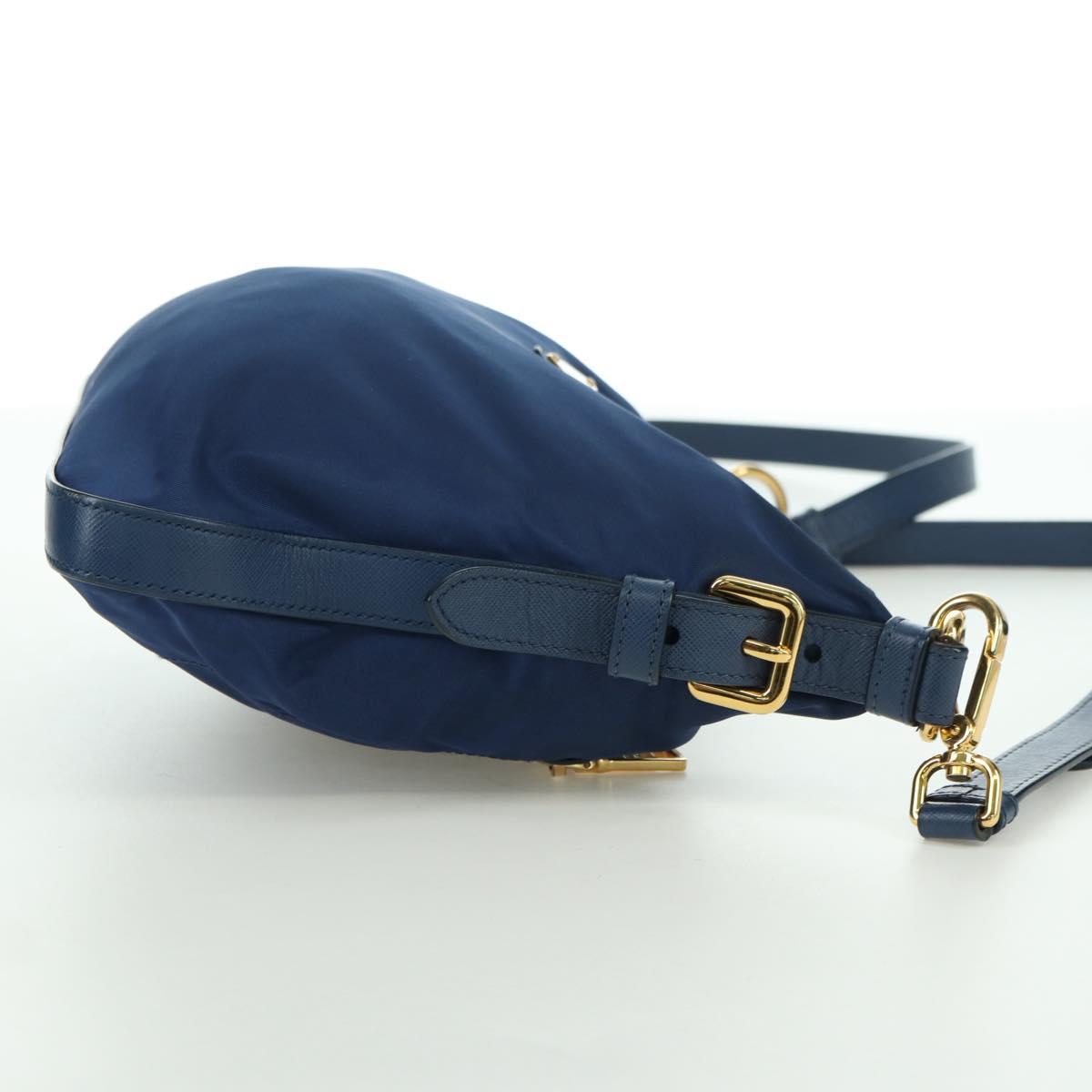 PRADA Shoulder Bag Nylon Leather Blue Gold Auth ARZ849A