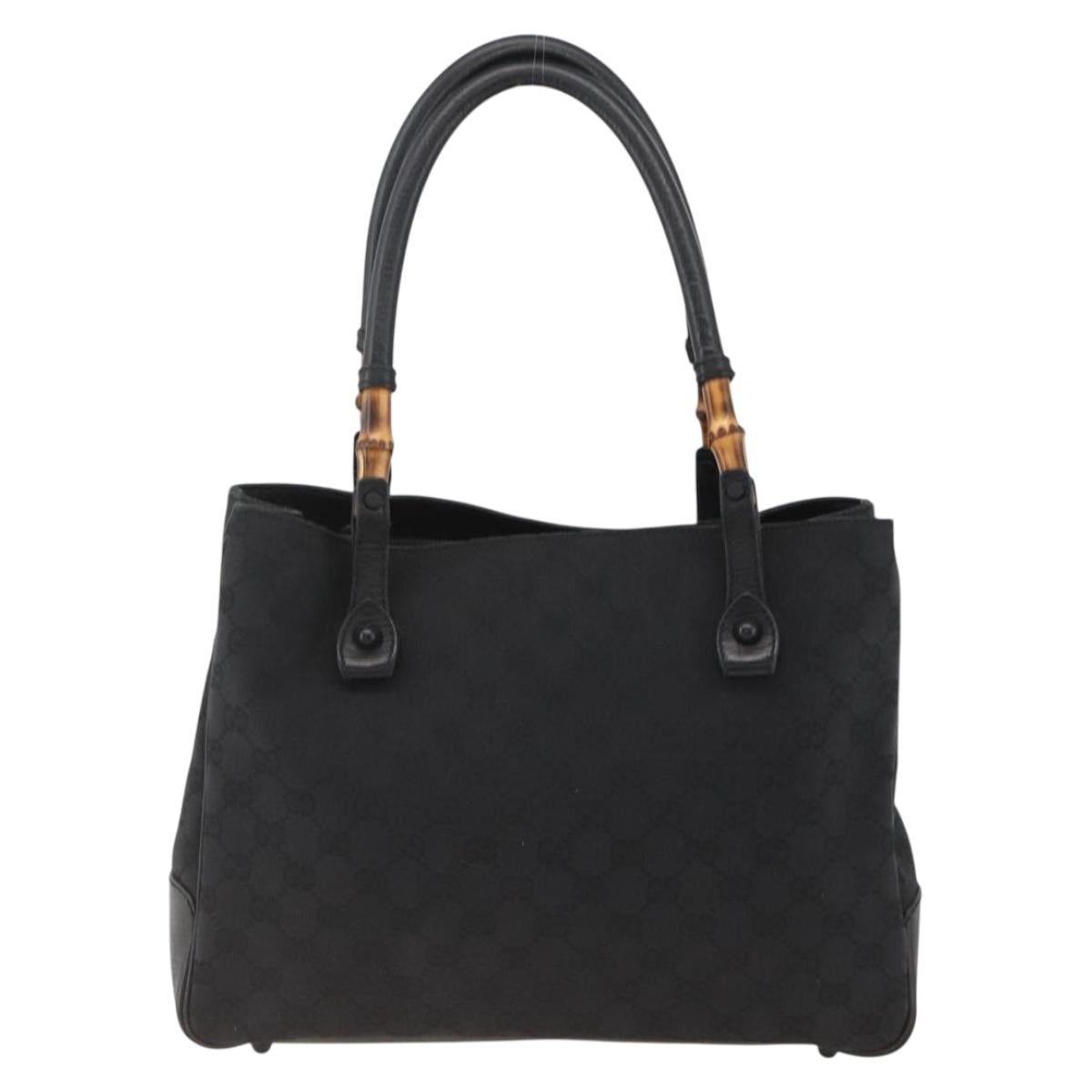 GUCCI GG Canvas Bamboo Hand Bag Black 112526 Auth ARZ850A
