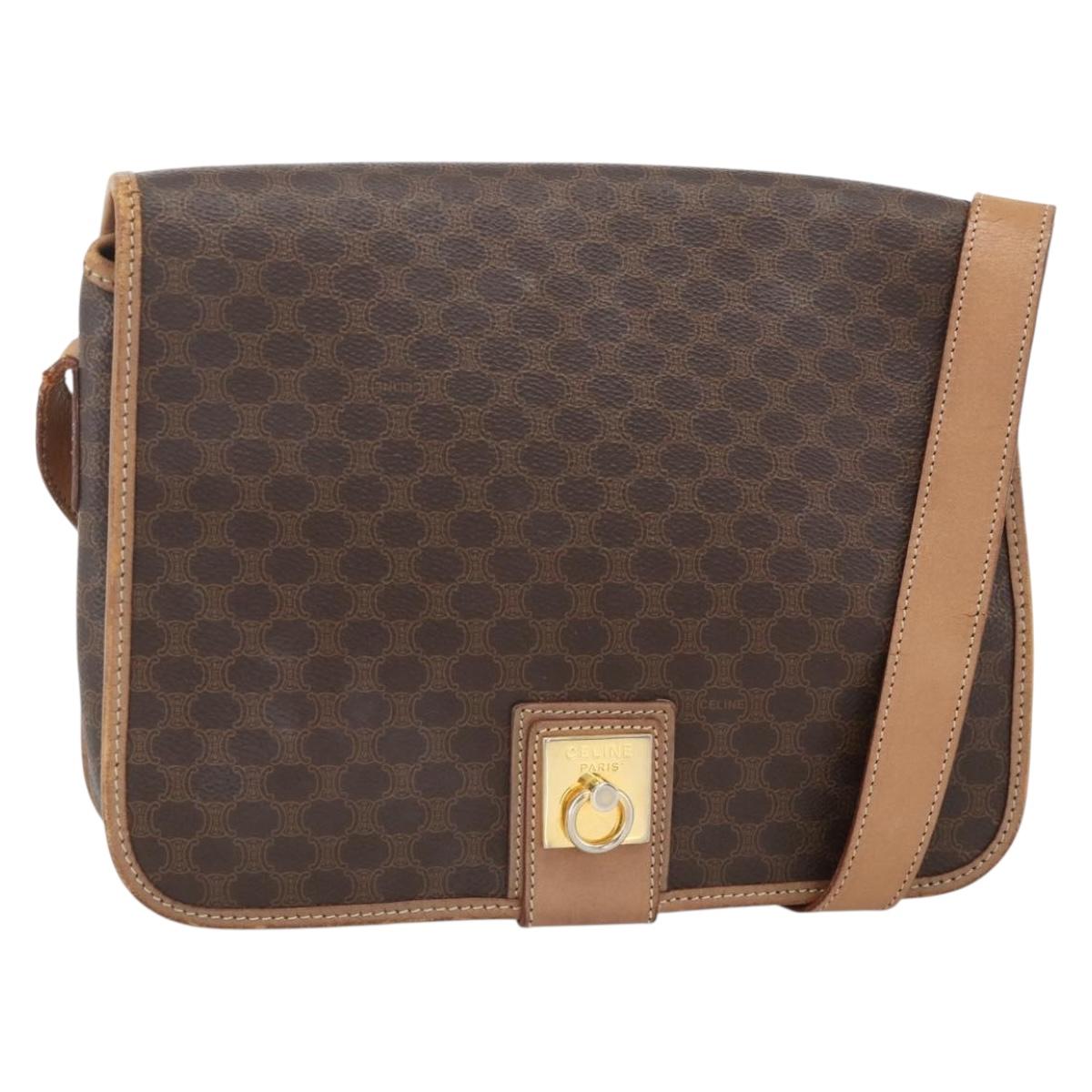 CELINE Macadam Canvas Shoulder Bag PVC Leather Brown Gold Auth ARZ857