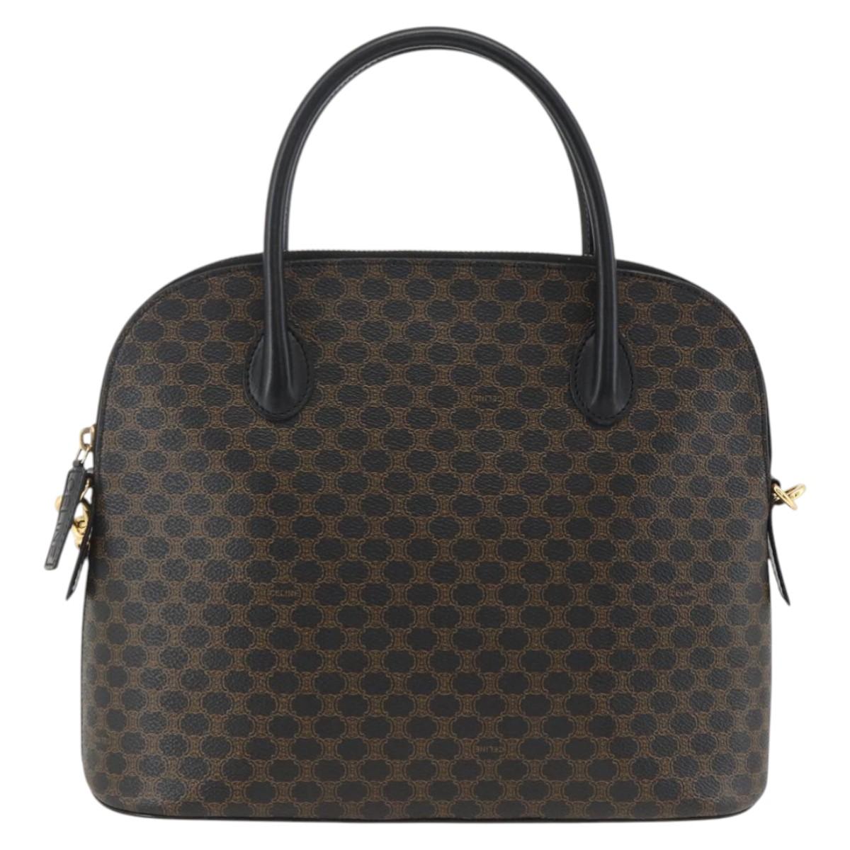 CELINE Macadam Canvas Hand Bag PVC Leather 2way Black Gold Auth ARZ869A