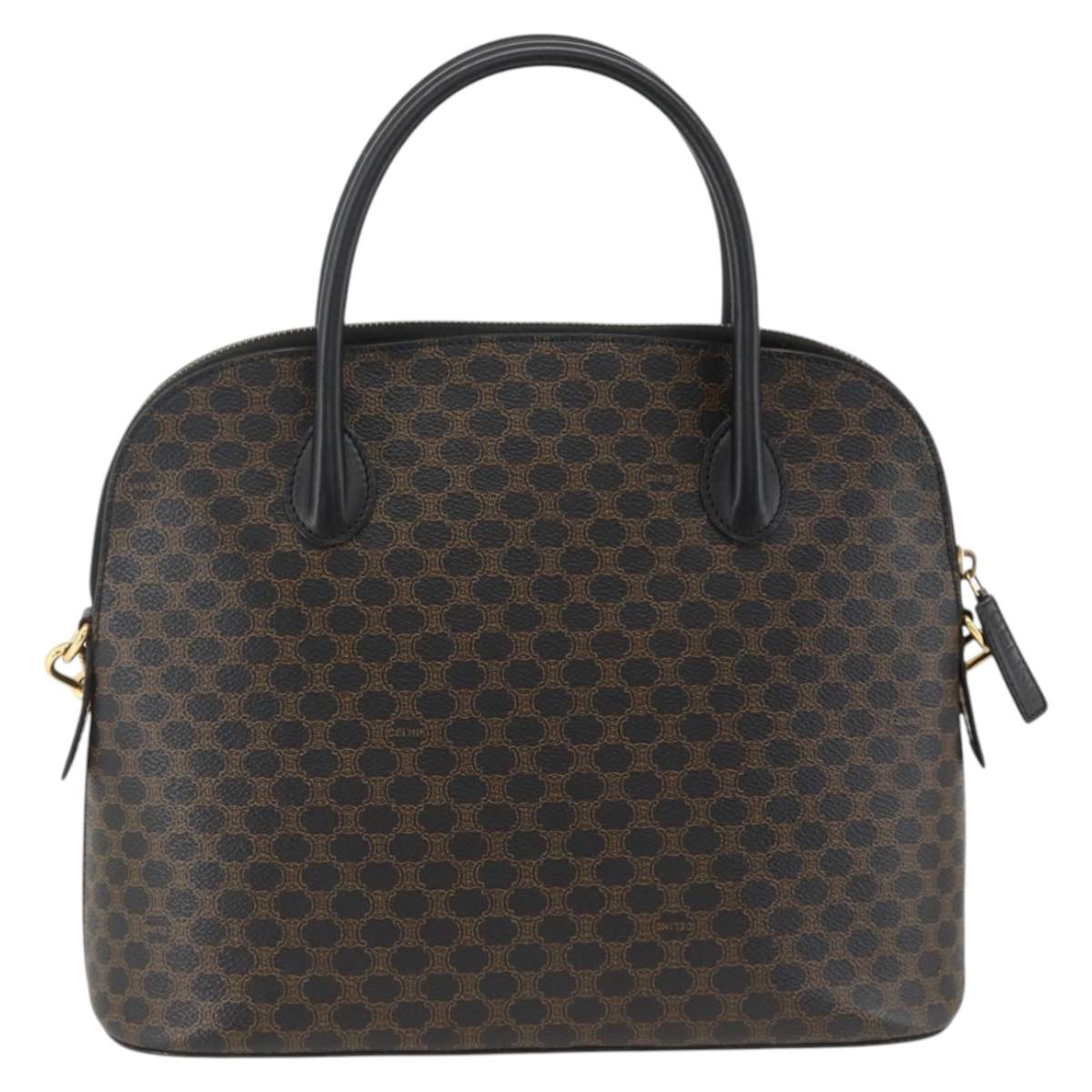 CELINE Macadam Canvas Hand Bag PVC Leather 2way Black Gold Auth ARZ869A