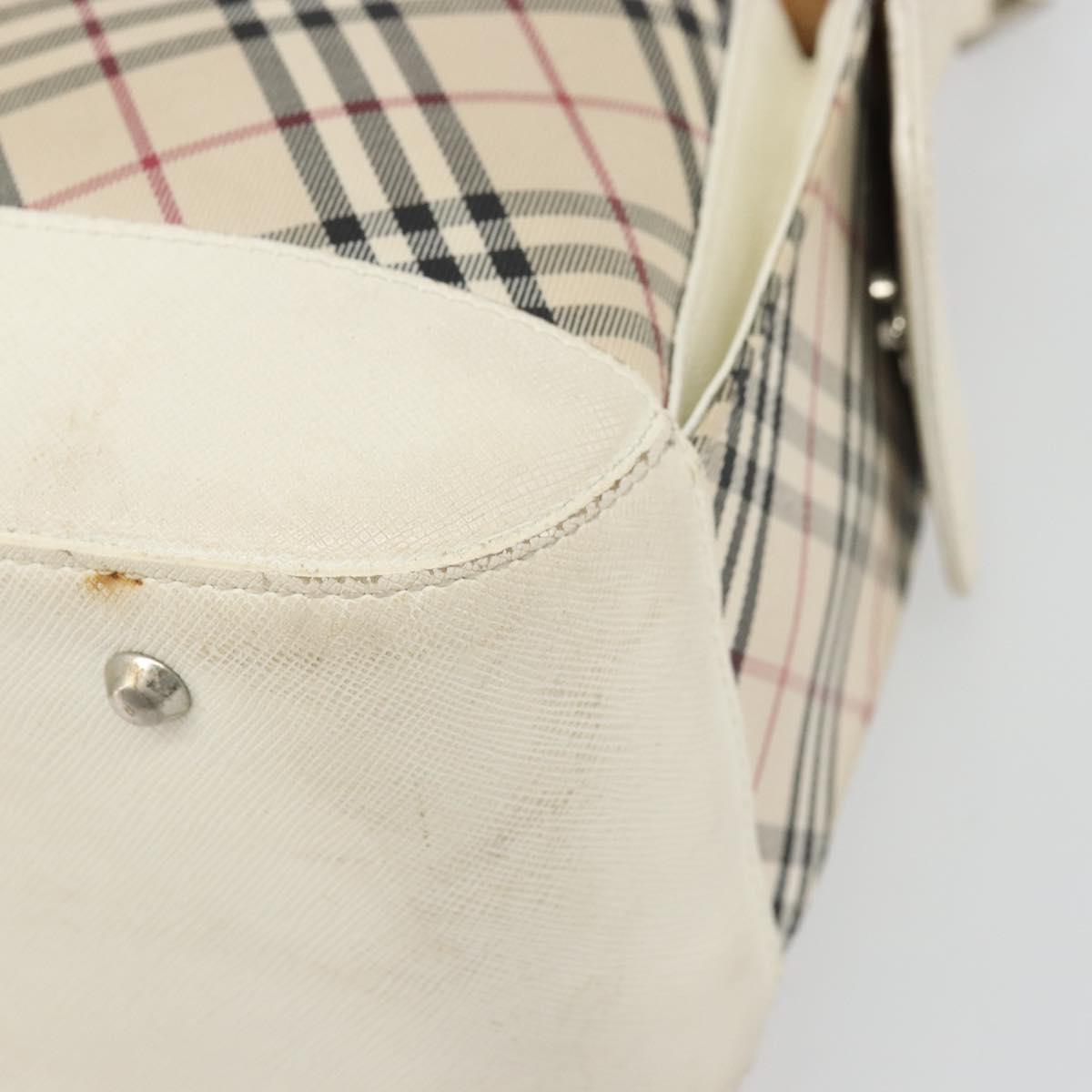 BURBERRY Nova Check Shoulder Bag Canvas Leather Beige Silver Auth ARZ872