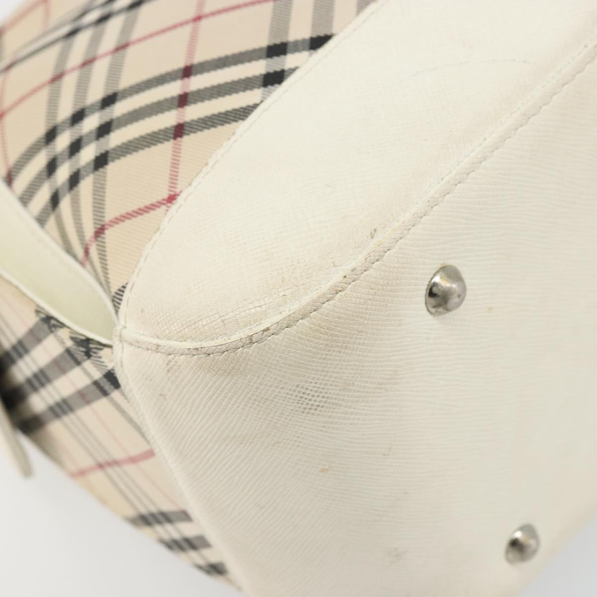 BURBERRY Nova Check Shoulder Bag Canvas Leather Beige Silver Auth ARZ872