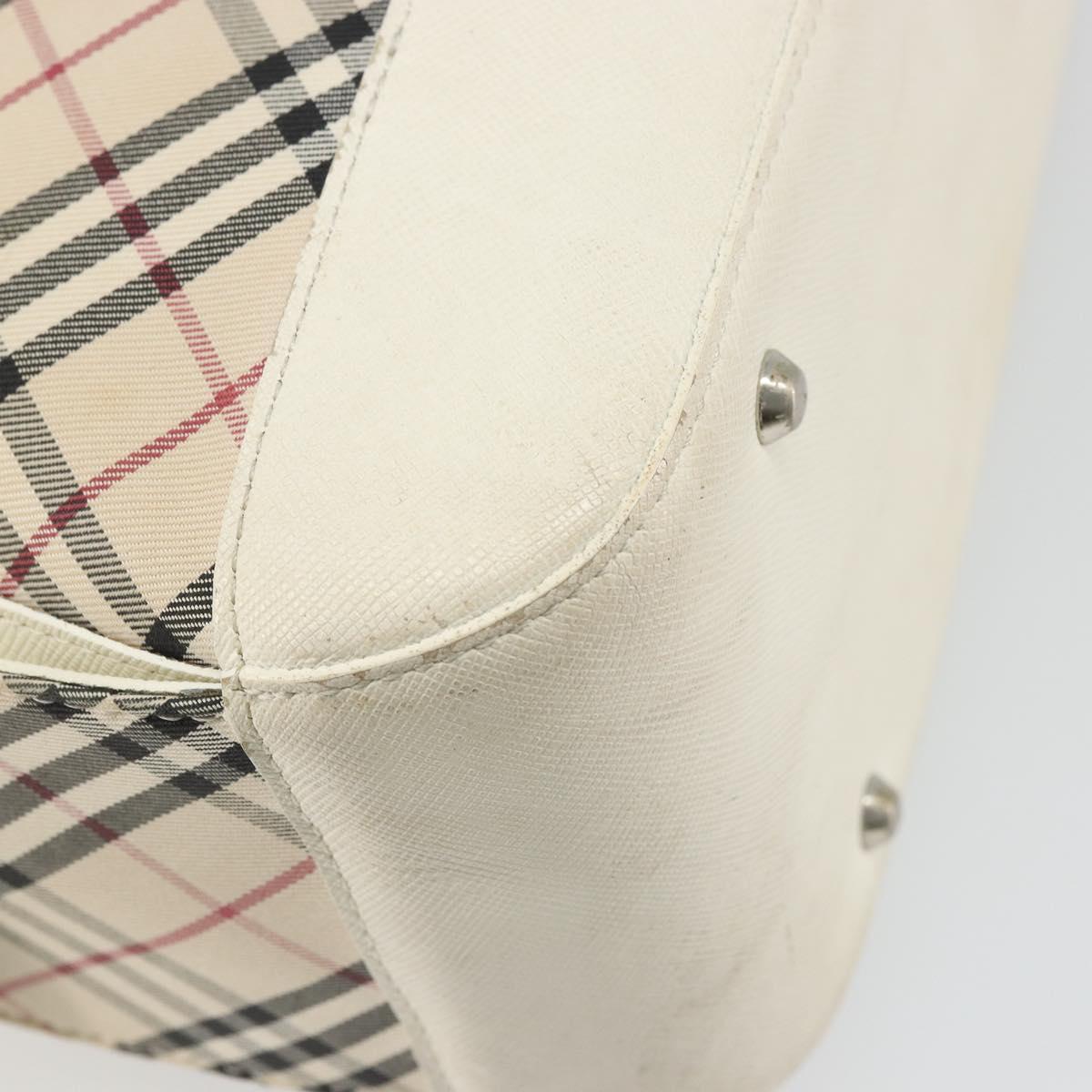 BURBERRY Nova Check Shoulder Bag Canvas Leather Beige Silver Auth ARZ872