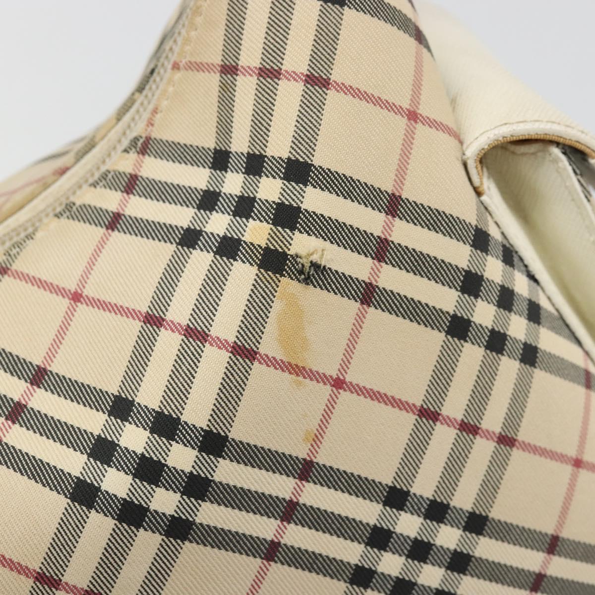 BURBERRY Nova Check Shoulder Bag Canvas Leather Beige Silver Auth ARZ872