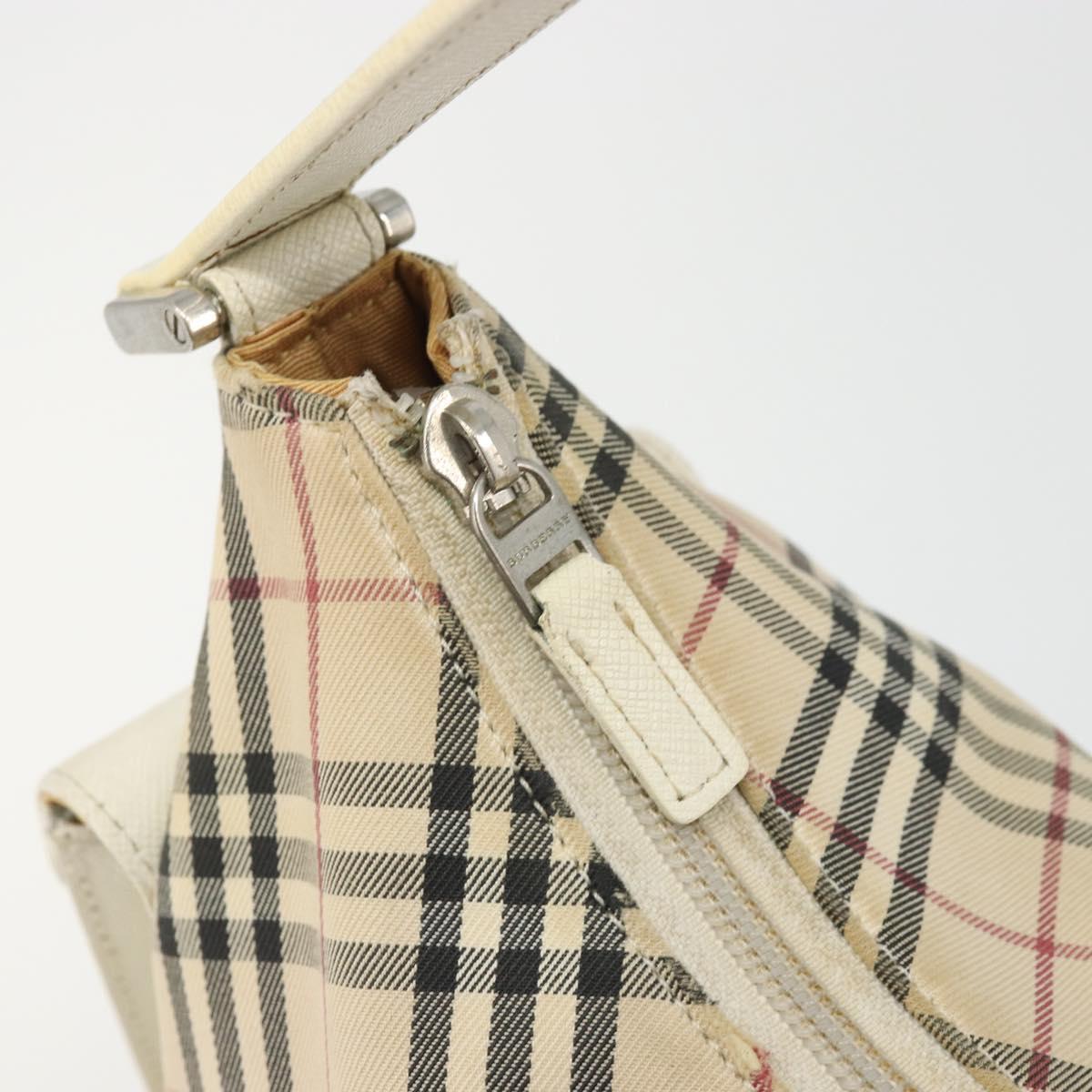BURBERRY Nova Check Shoulder Bag Canvas Leather Beige Silver Auth ARZ872