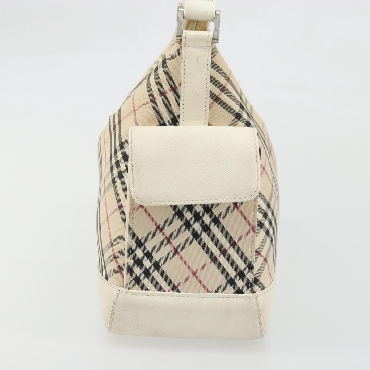 BURBERRY Nova Check Shoulder Bag Canvas Leather Beige Silver Auth ARZ872