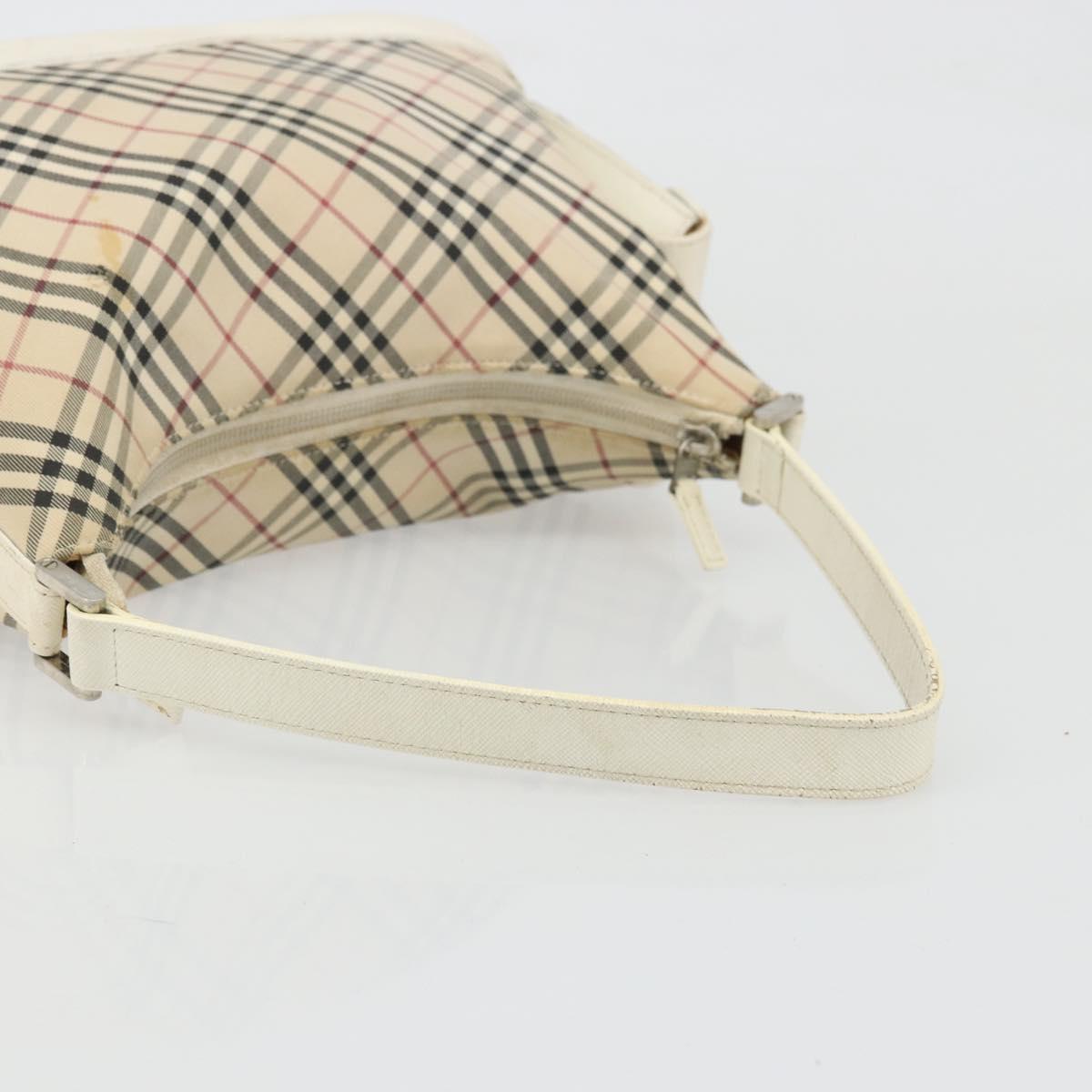 BURBERRY Nova Check Shoulder Bag Canvas Leather Beige Silver Auth ARZ872