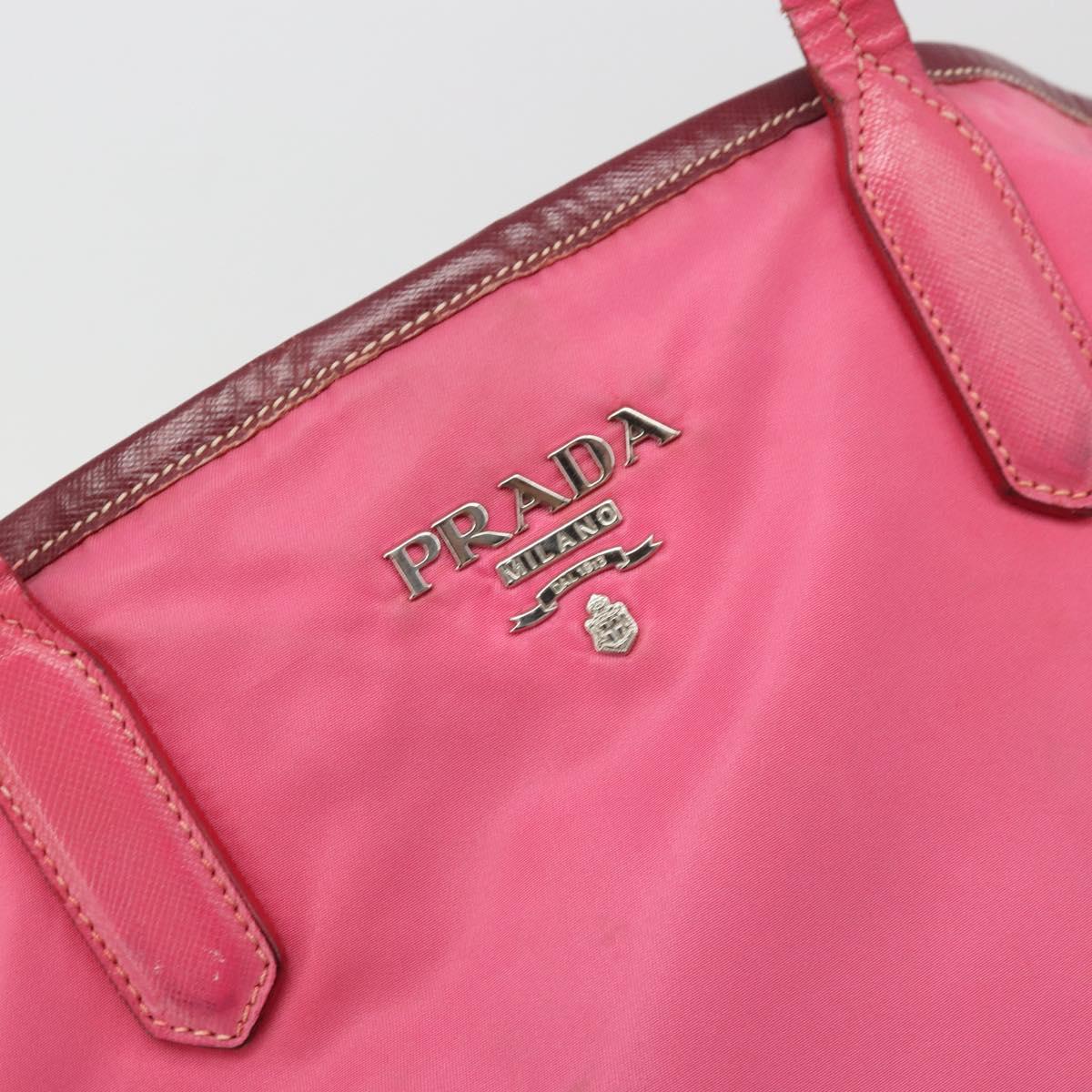 PRADA Tote Bag Nylon Pink Silver Auth ARZ877