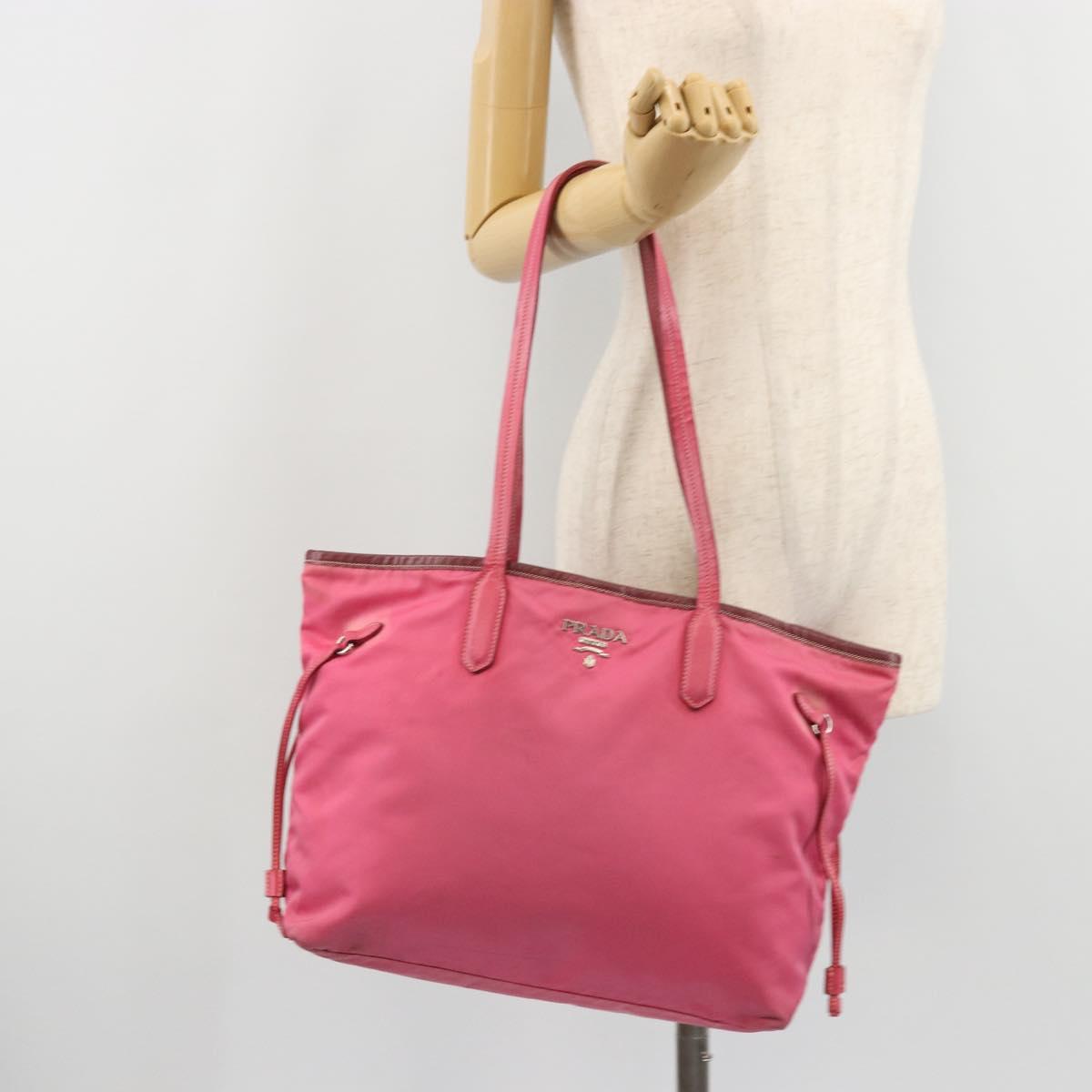 PRADA Tote Bag Nylon Pink Silver Auth ARZ877
