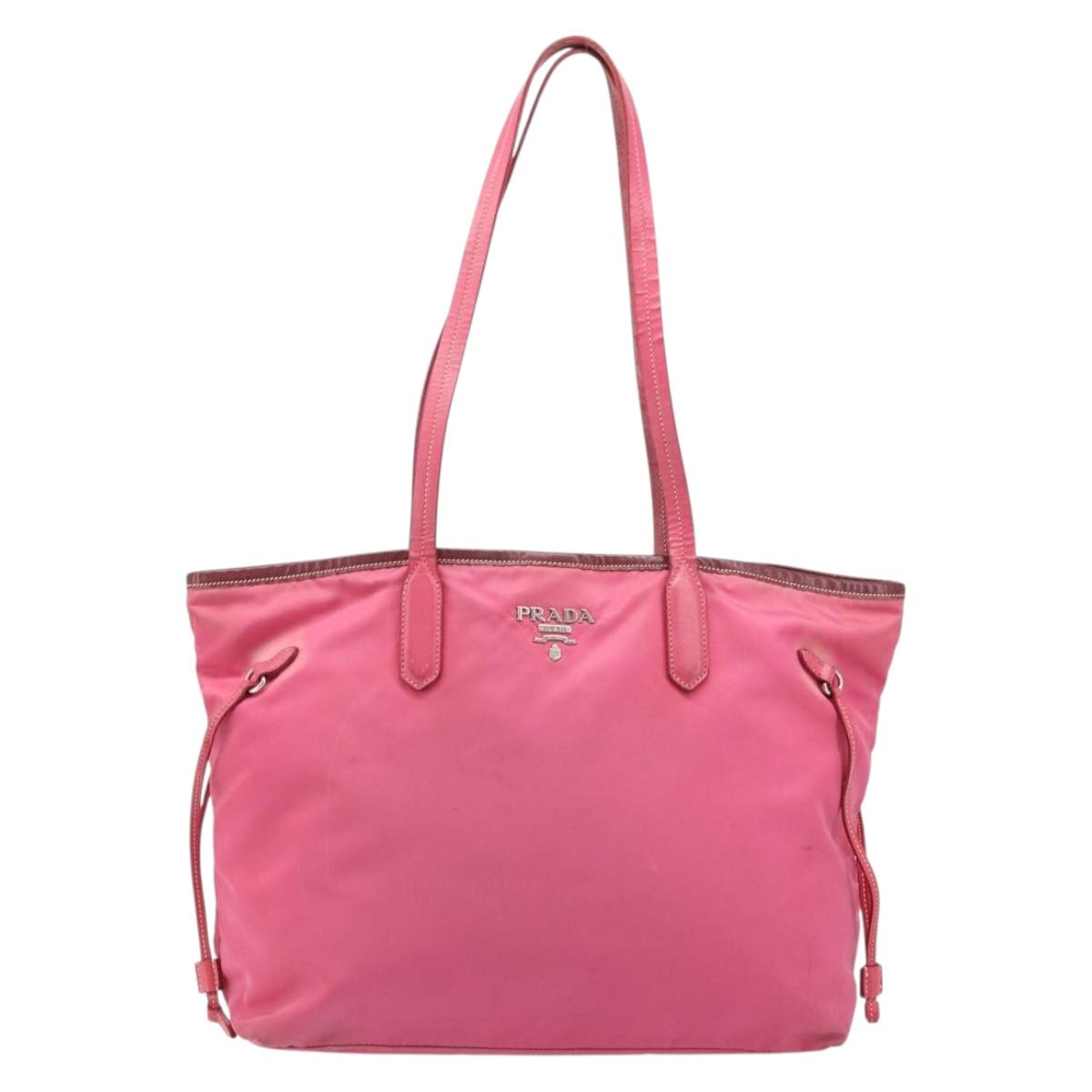 PRADA Tote Bag Nylon Pink Silver Auth ARZ877