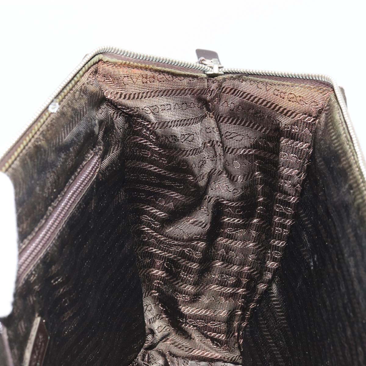 PRADA Hand Bag Nylon Brown Silver Auth ARZ881