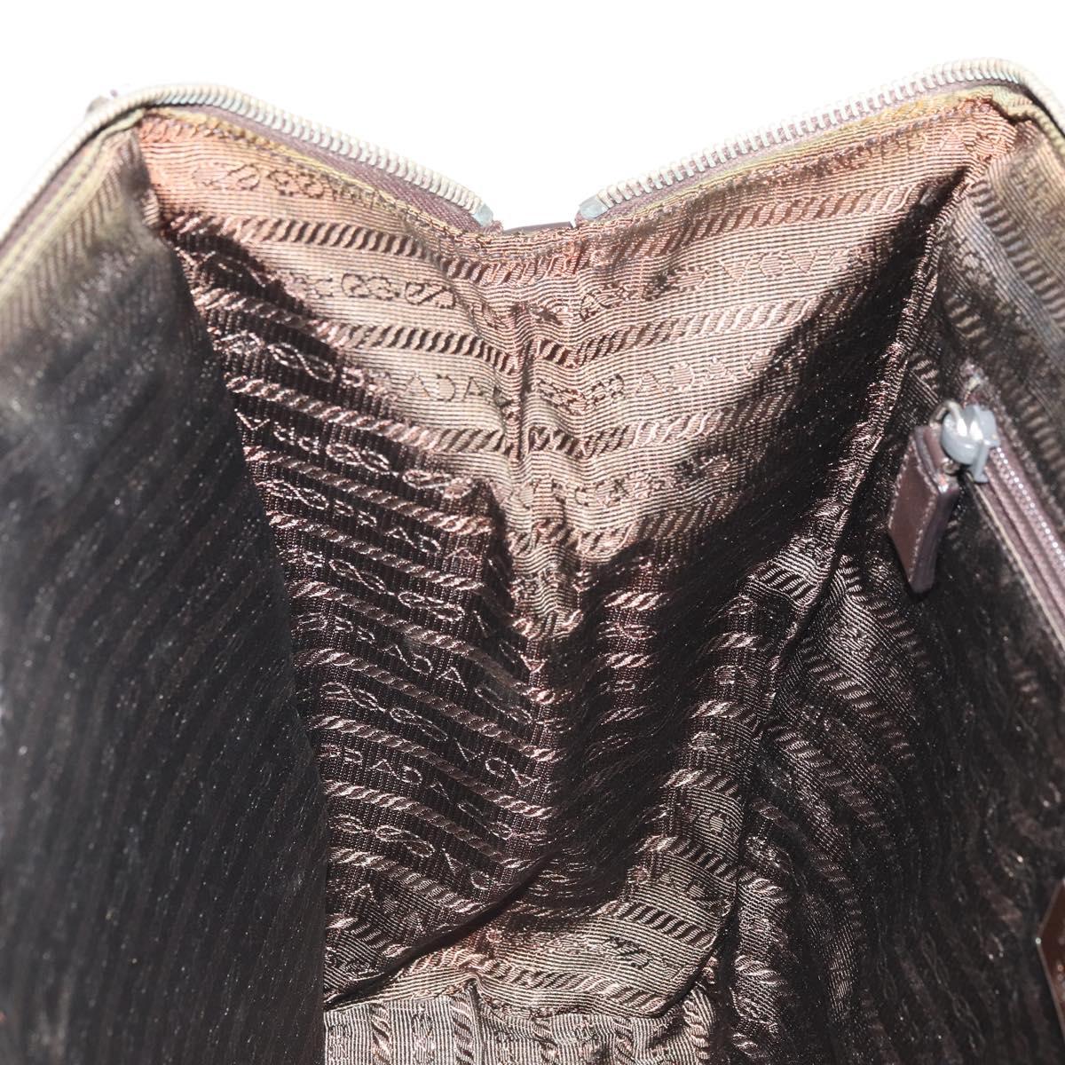 PRADA Hand Bag Nylon Brown Silver Auth ARZ881