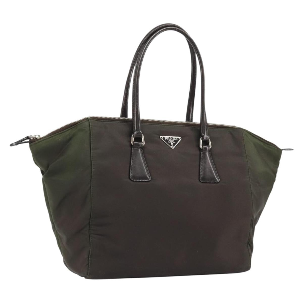 PRADA Hand Bag Nylon Brown Silver Auth ARZ881