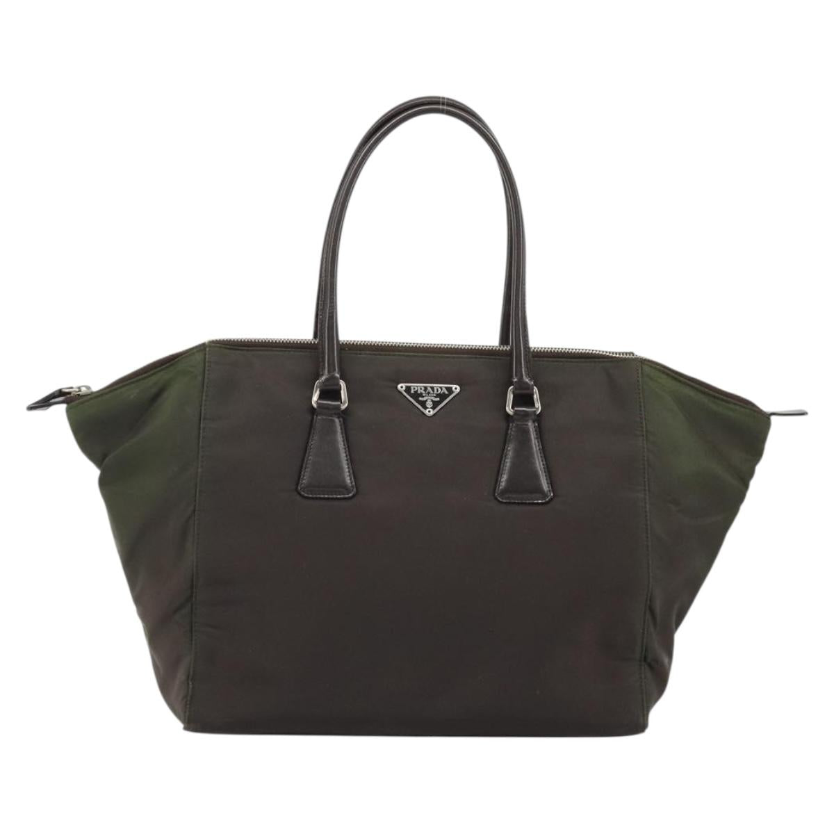 PRADA Hand Bag Nylon Brown Silver Auth ARZ881