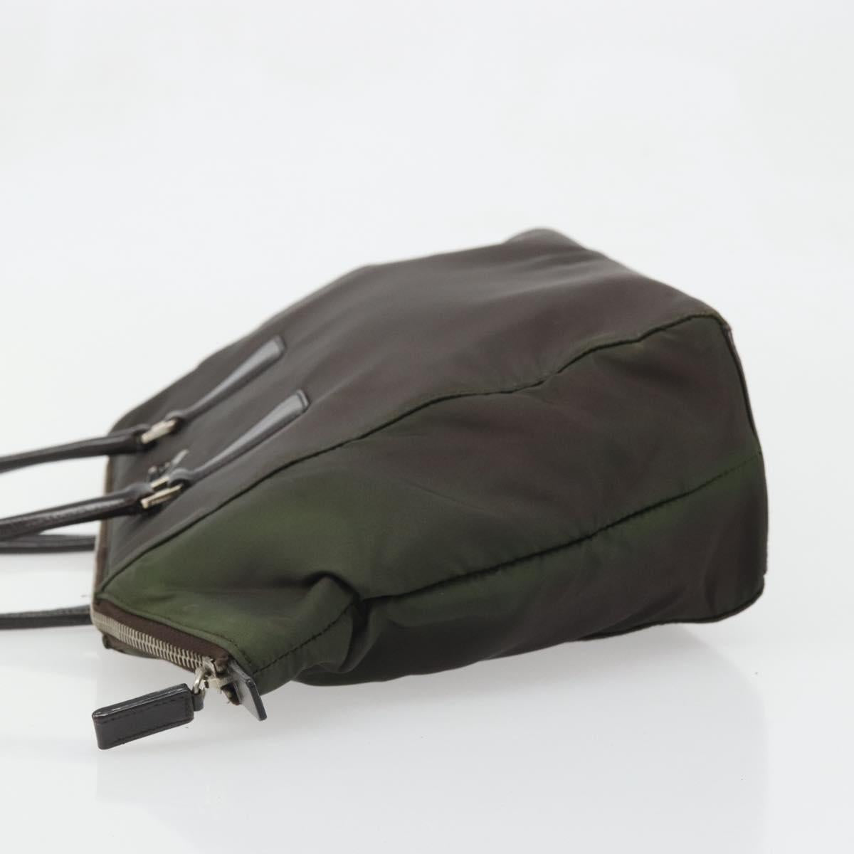 PRADA Hand Bag Nylon Brown Silver Auth ARZ881