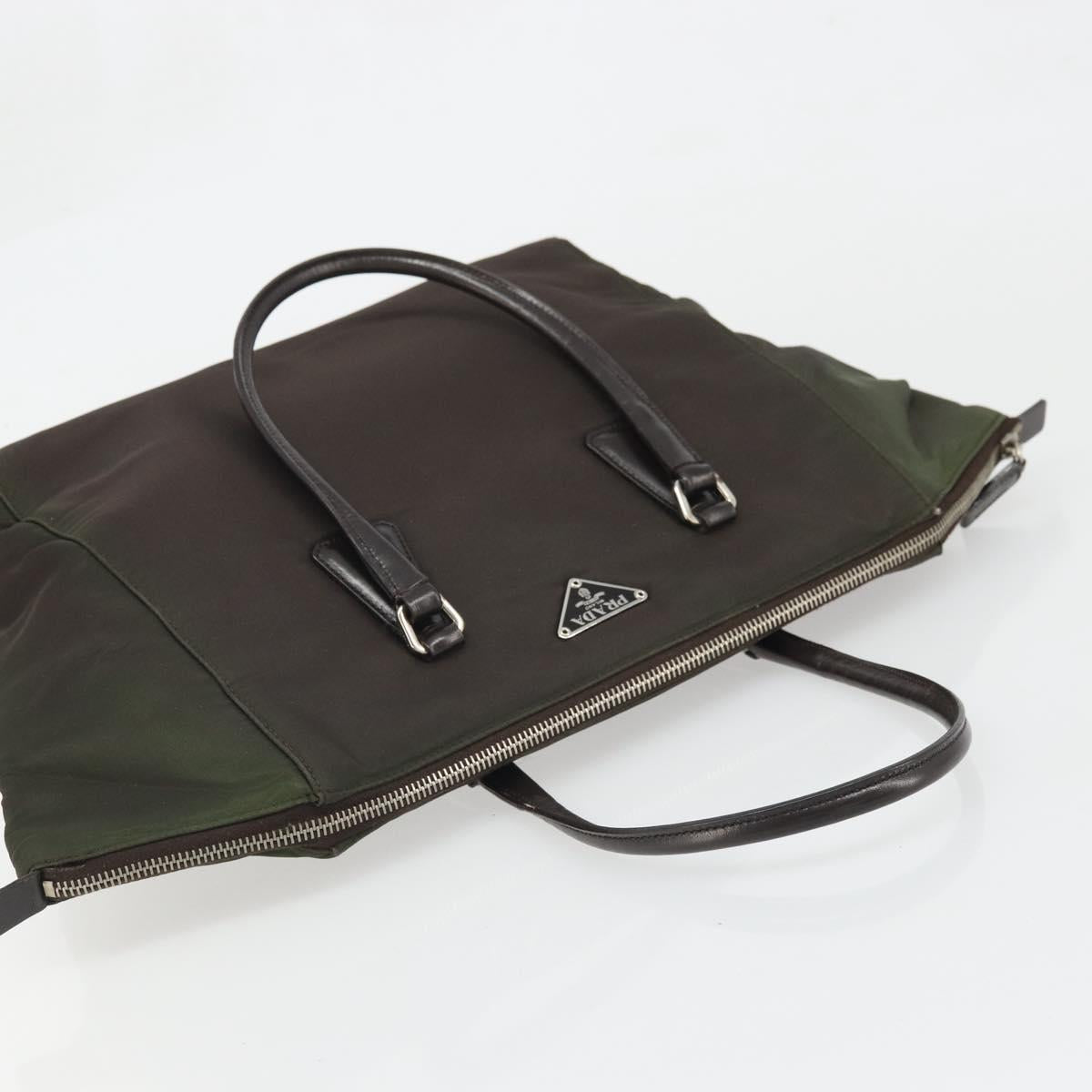 PRADA Hand Bag Nylon Brown Silver Auth ARZ881