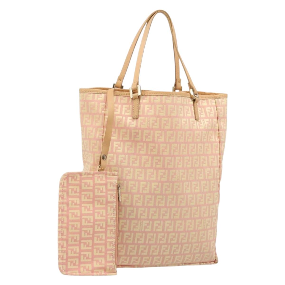 FENDI Zucchino Canvas Hand Bag Pink Gold Auth ARZ892A