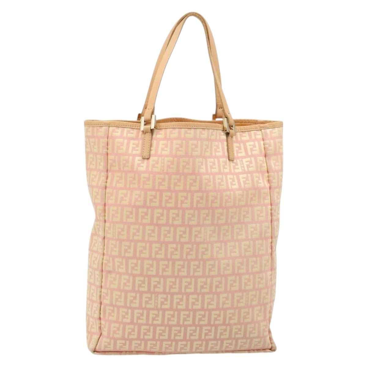 FENDI Zucchino Canvas Hand Bag Pink Gold Auth ARZ892A