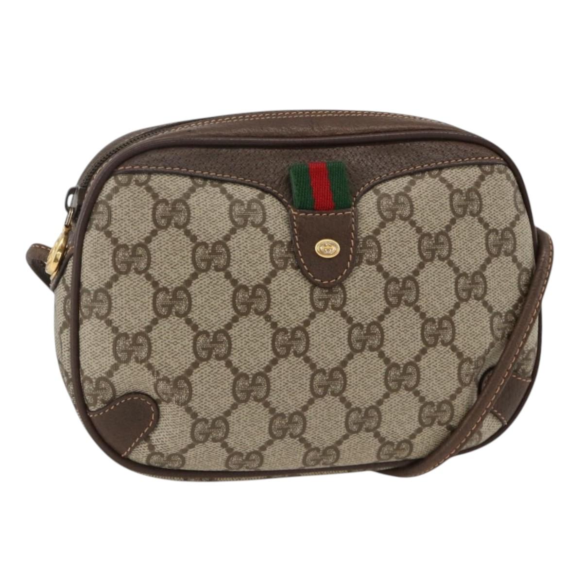 GUCCI GG Supreme Web Sherry Line Bag PVC Beige Gold 156 02 066 Auth ARZ894