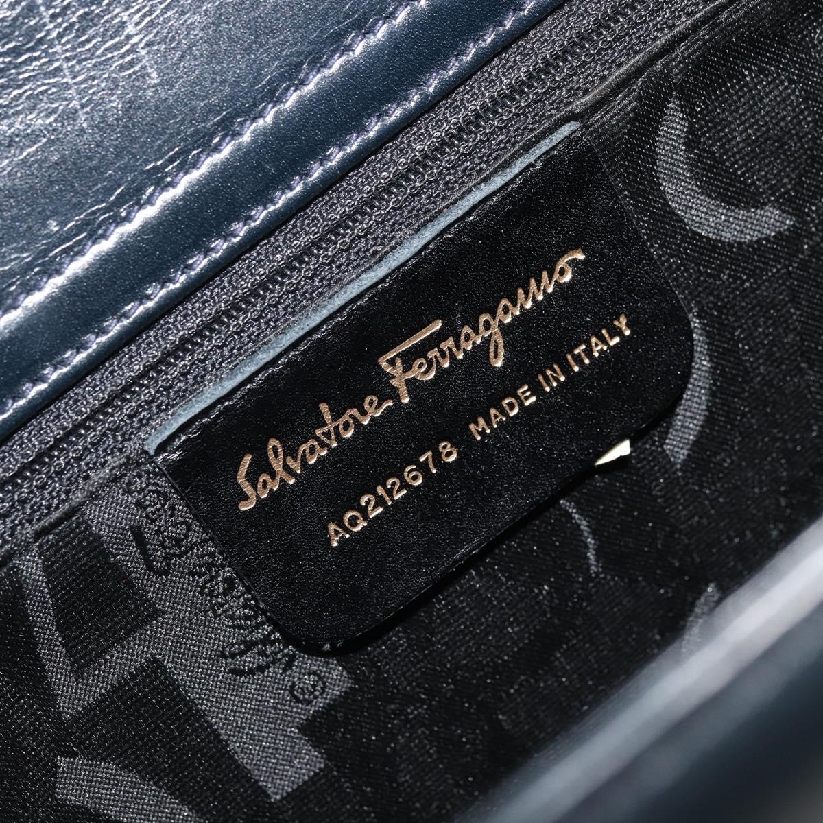 Salvatore Ferragamo Gancini Hand Bag Leather 2way Navy Gold Auth ARZ896