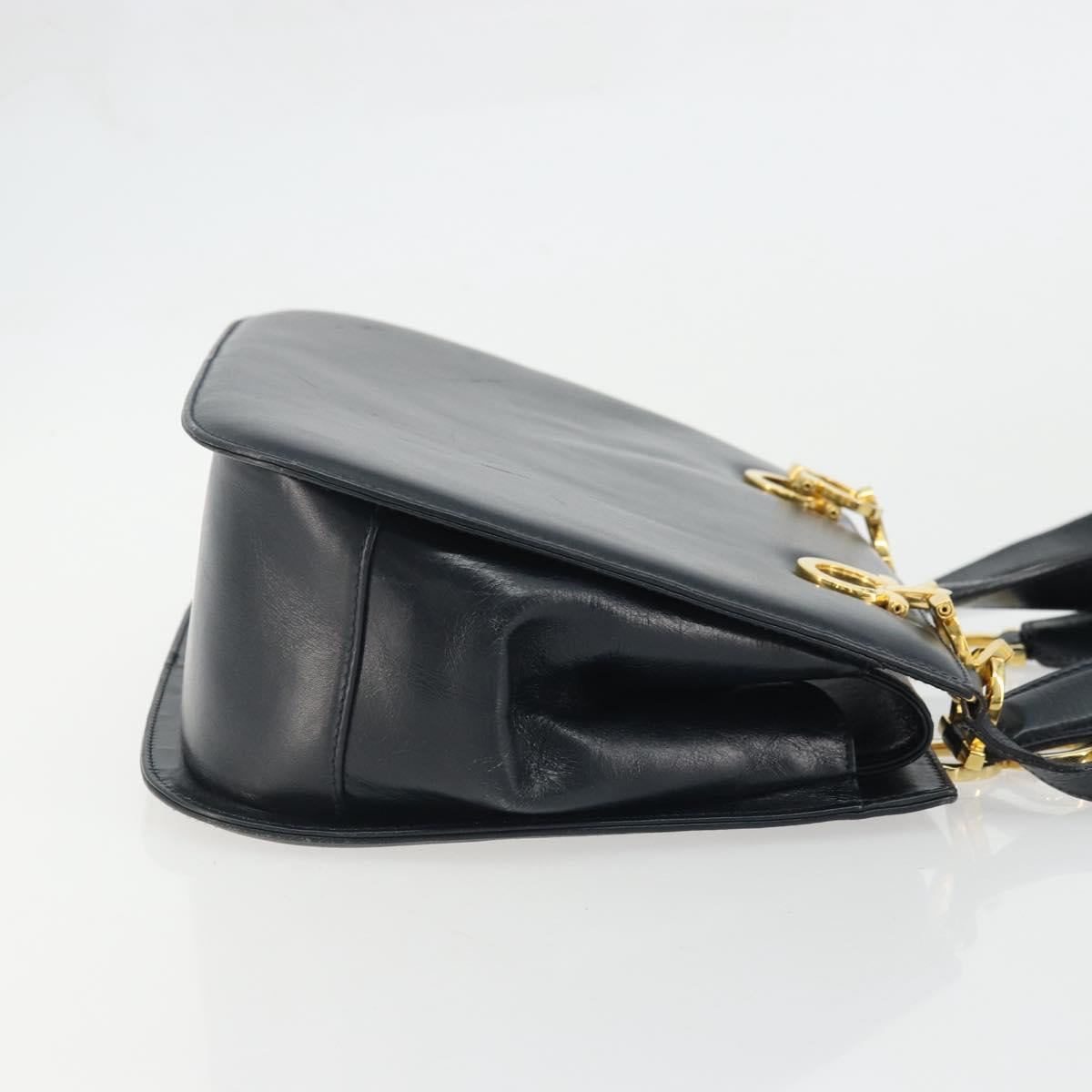 Salvatore Ferragamo Gancini Hand Bag Leather 2way Navy Gold Auth ARZ896