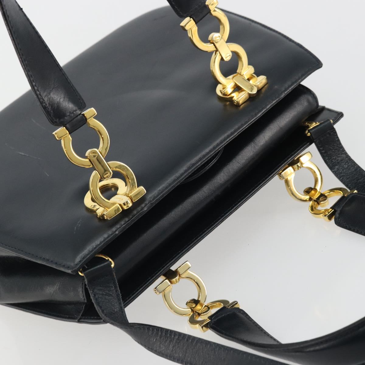 Salvatore Ferragamo Gancini Hand Bag Leather 2way Navy Gold Auth ARZ896