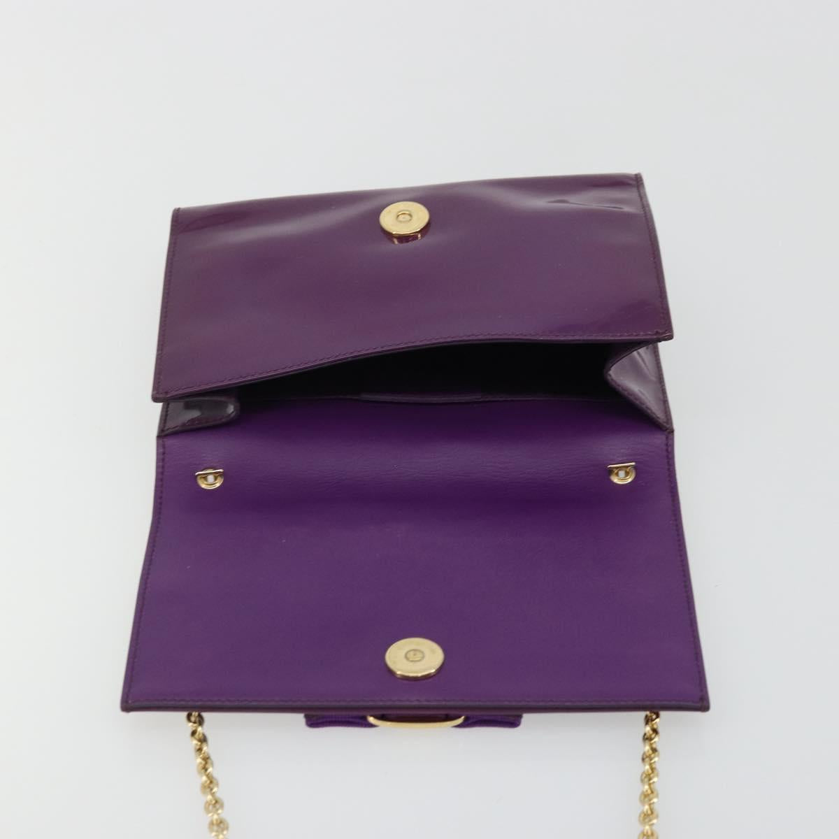 Salvatore Ferragamo Vala Chain Bag Patent leather Purple Gold Auth ARZ899