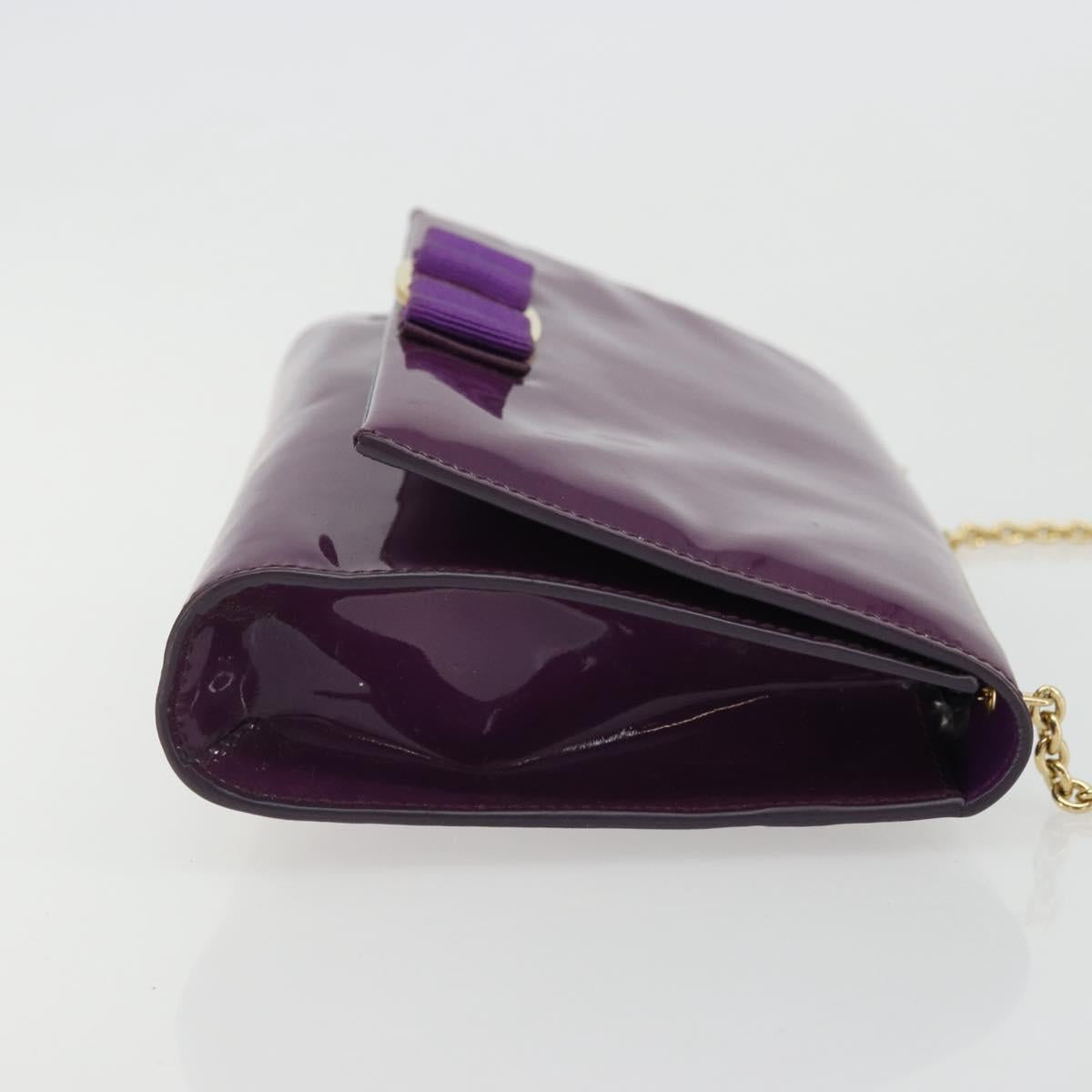 Salvatore Ferragamo Vala Chain Bag Patent leather Purple Gold Auth ARZ899
