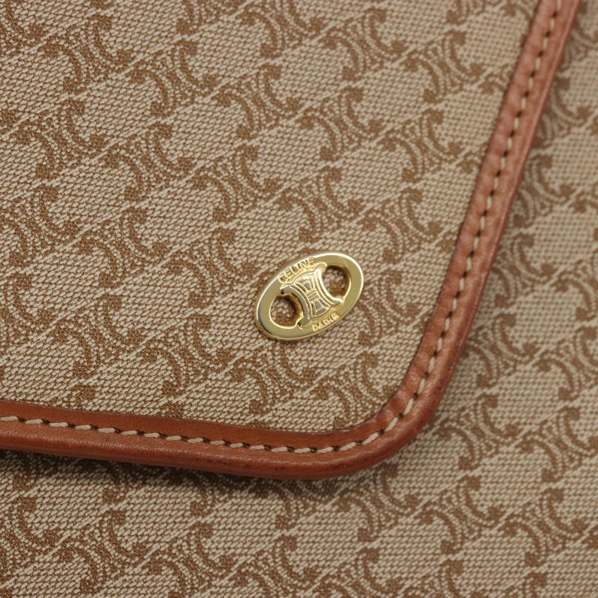 CELINE Macadam Canvas Clutch Bag PVC Beige Gold Auth ARZ901