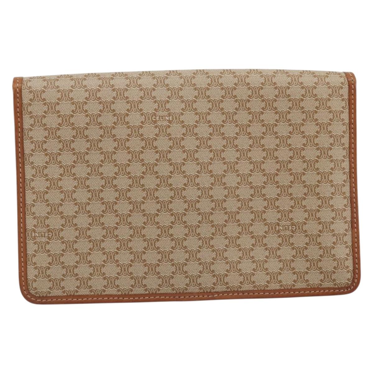 CELINE Macadam Canvas Clutch Bag PVC Beige Gold Auth ARZ901