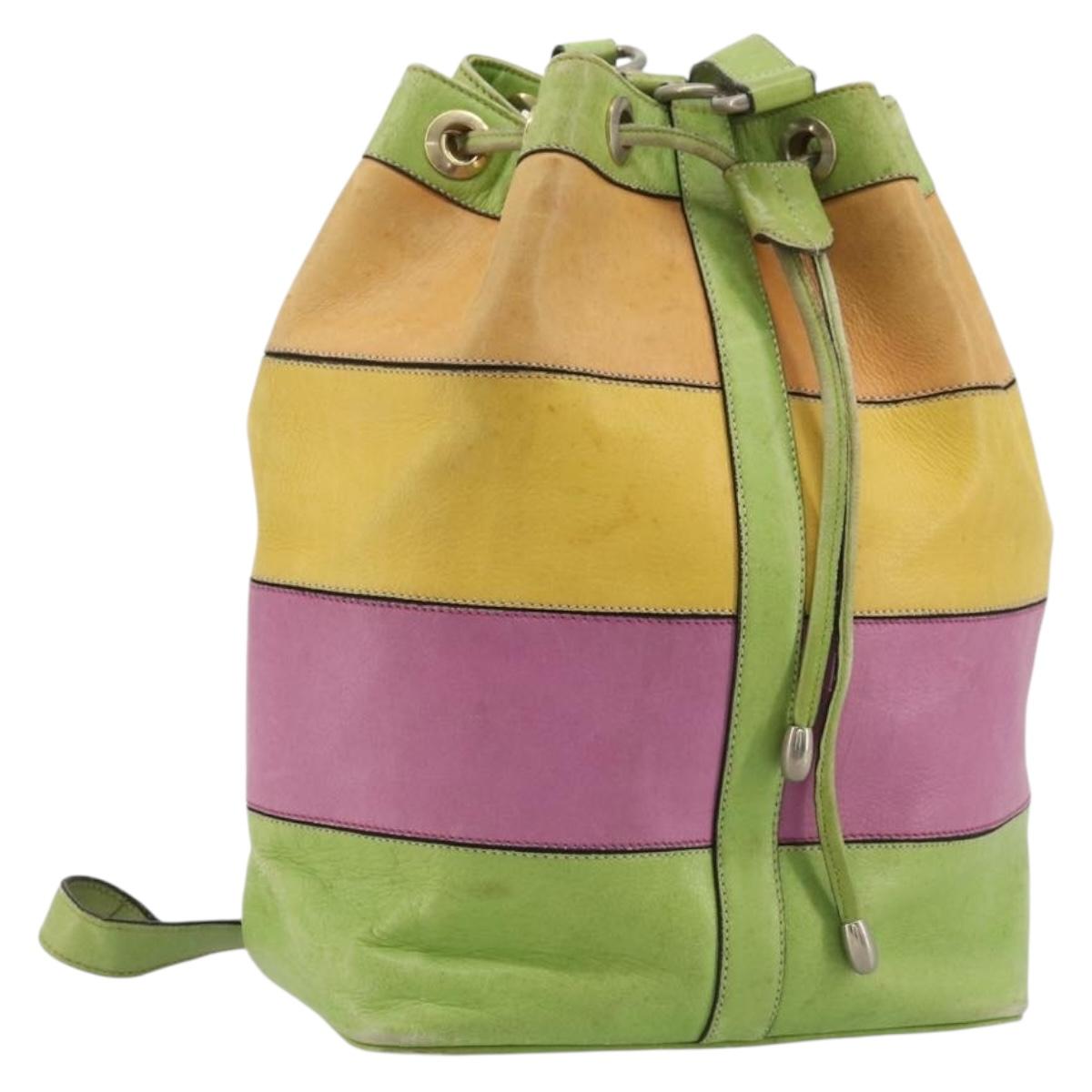 CELINE Shoulder Bag Leather Multicolor Silver Auth ARZ906