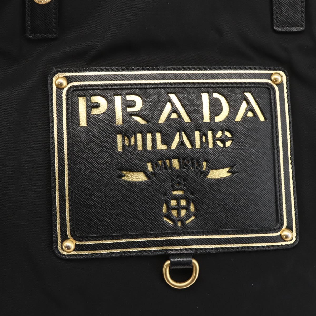 PRADA Hand Bag Nylon Black Gold Auth ARZ907